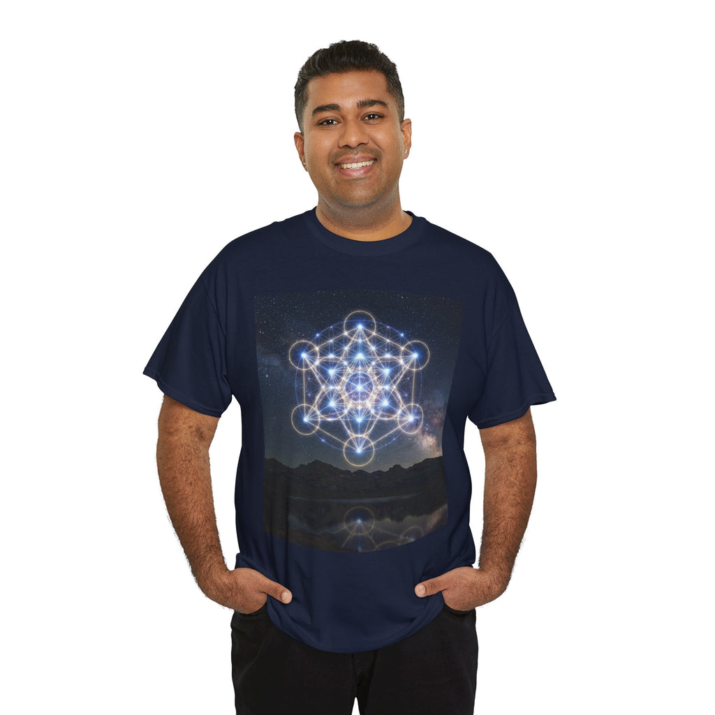Sacred Geometry Star Pattern T-Shirt | Metatron Cube Night Sky