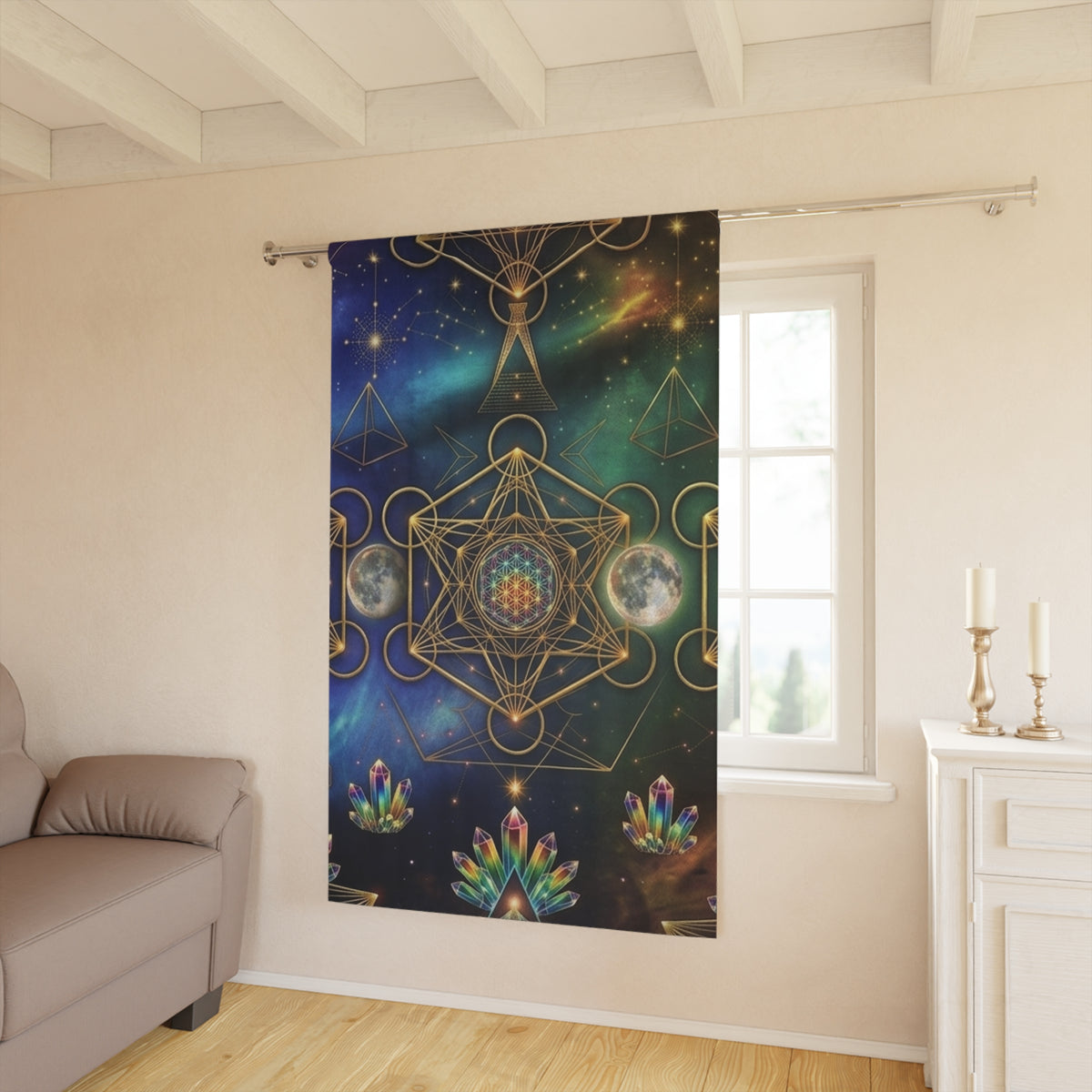 Sacred Geometry Crystal Mandala Window Curtains | Spiritual Boho Decor