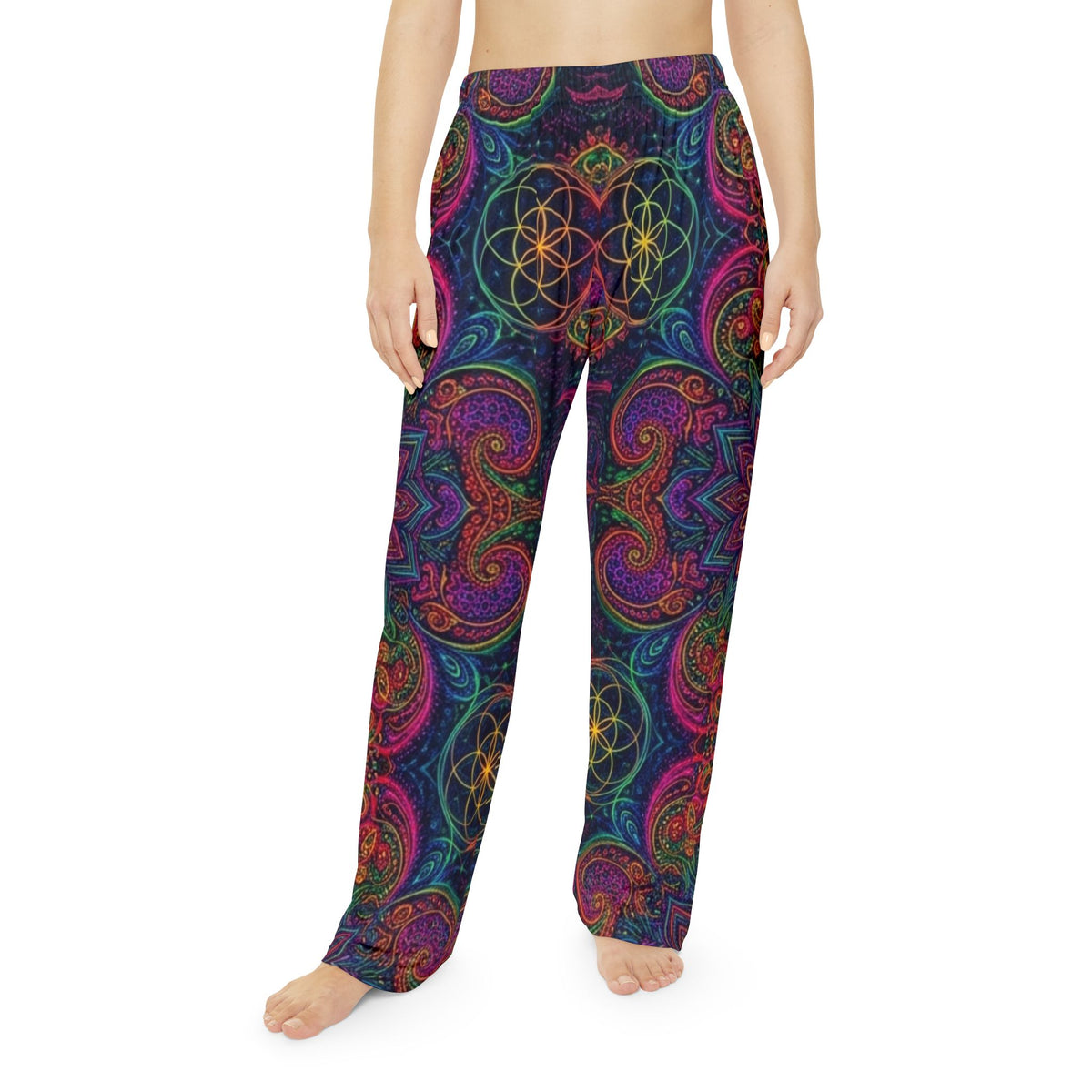 Boho Pajama Pants - Psychedelic Mandala All-Over Print Lounge Trousers, Hippie Chic Festival Sleepwear Leggings