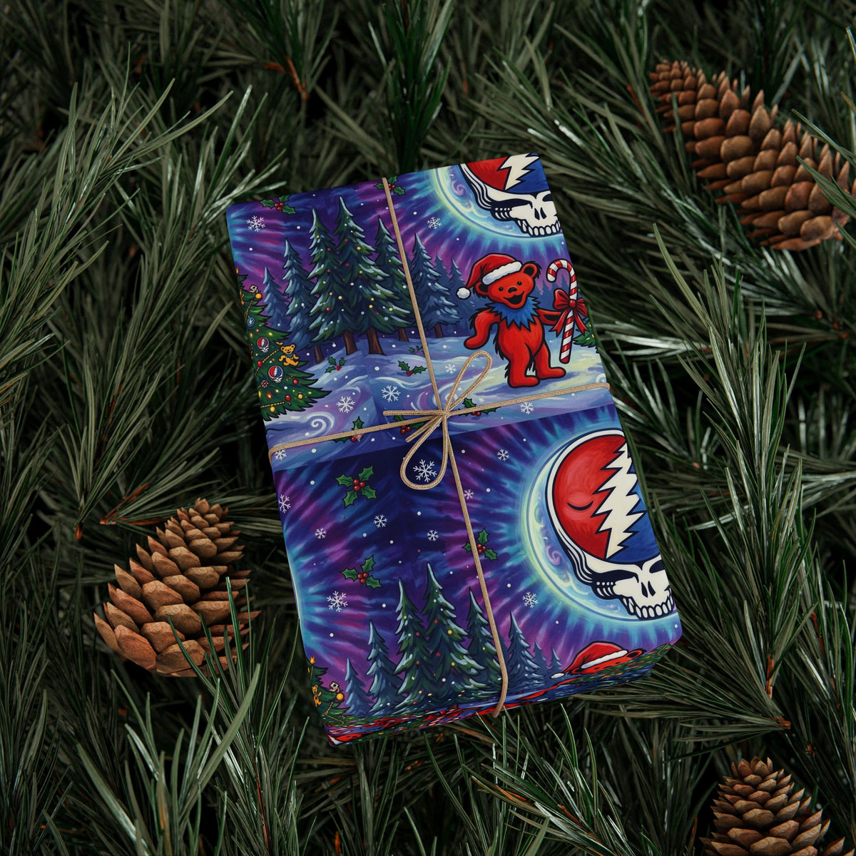 Grateful Dead Dancing Bears Wrapping Paper | Holiday Music Pattern