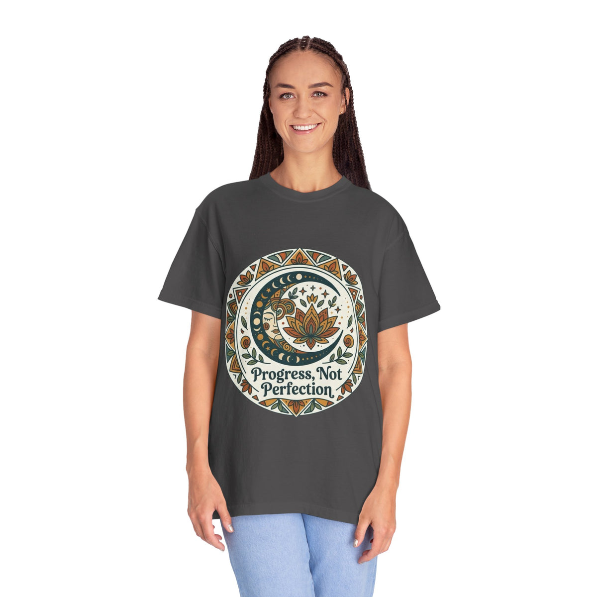 Progress Not Perfection T-shirt | Boho Lotus Mandala