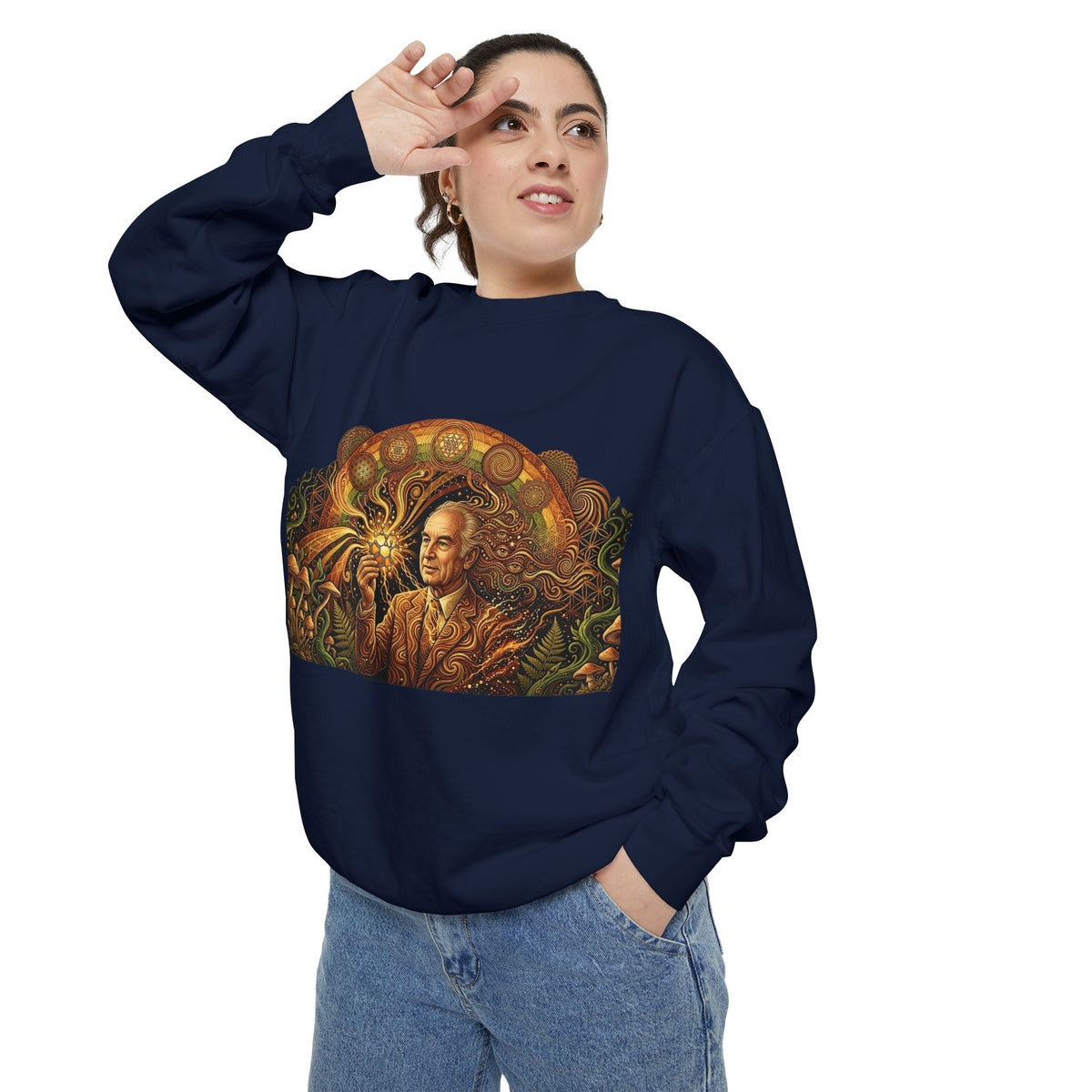 Albert Hoffman , deadhead style, burning man vision quest  Portrait Sweatshirt | Floral Sunburst Illustration