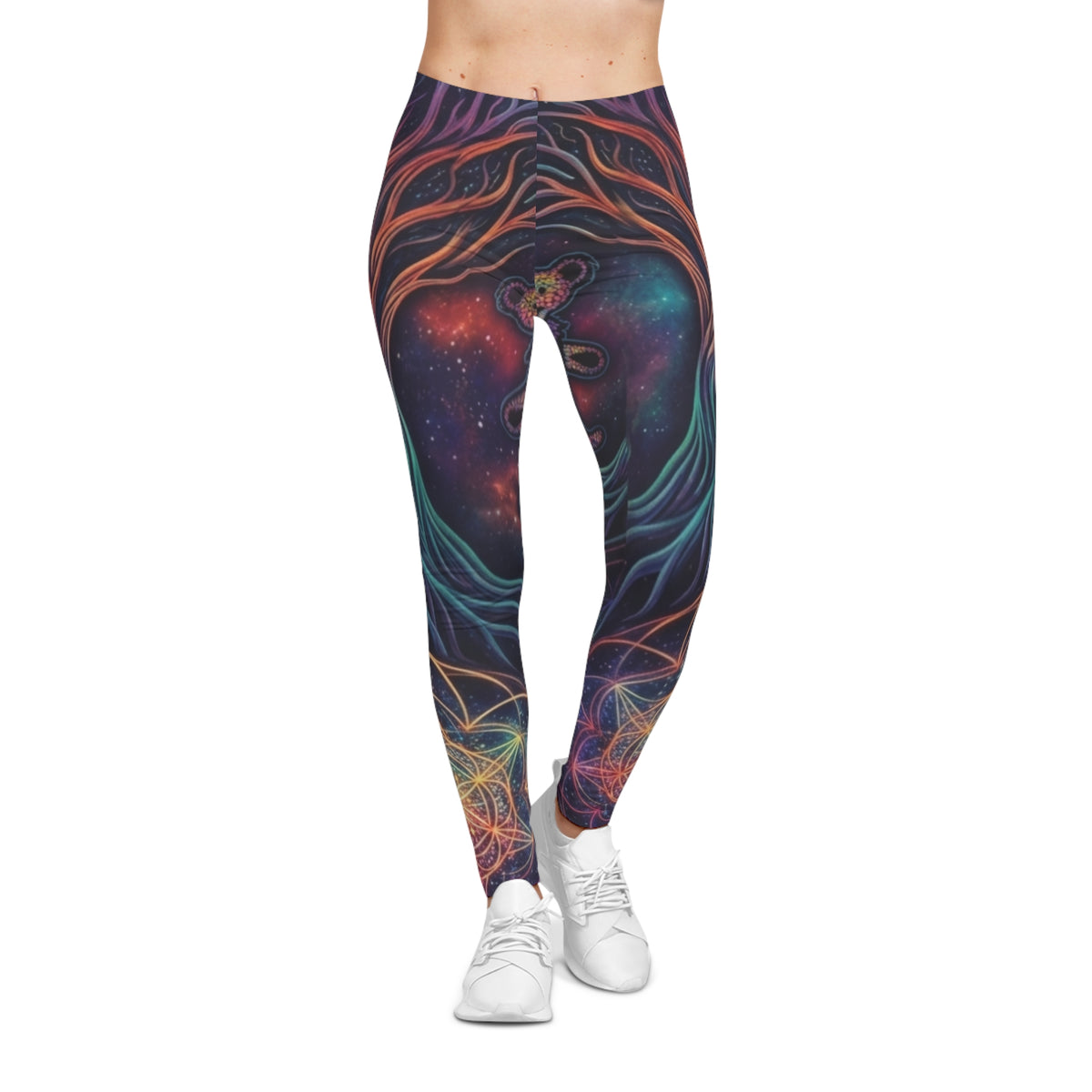 Deadhead Leggings | Earth Tone Sacred Geometry Yoga Pants, Psychedelic Galaxy Seed of Life Festival Wear Boho Leggings