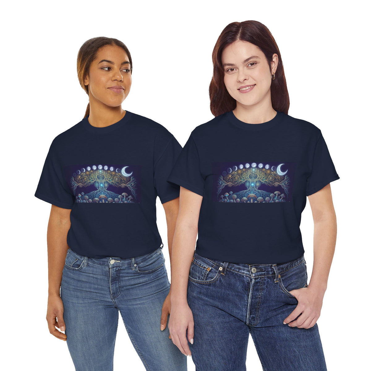 Moon Phases Mushroom Tree T-Shirt | Psychedelic Lunar Forest Tee, Deadhead Gift , Burning Man Apparel