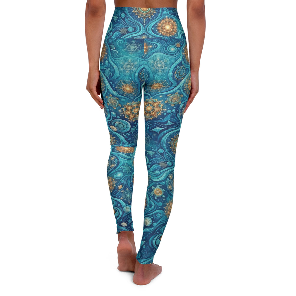 Teal Gold Mandala Pattern Leggings | High Waisted Yoga Leggings