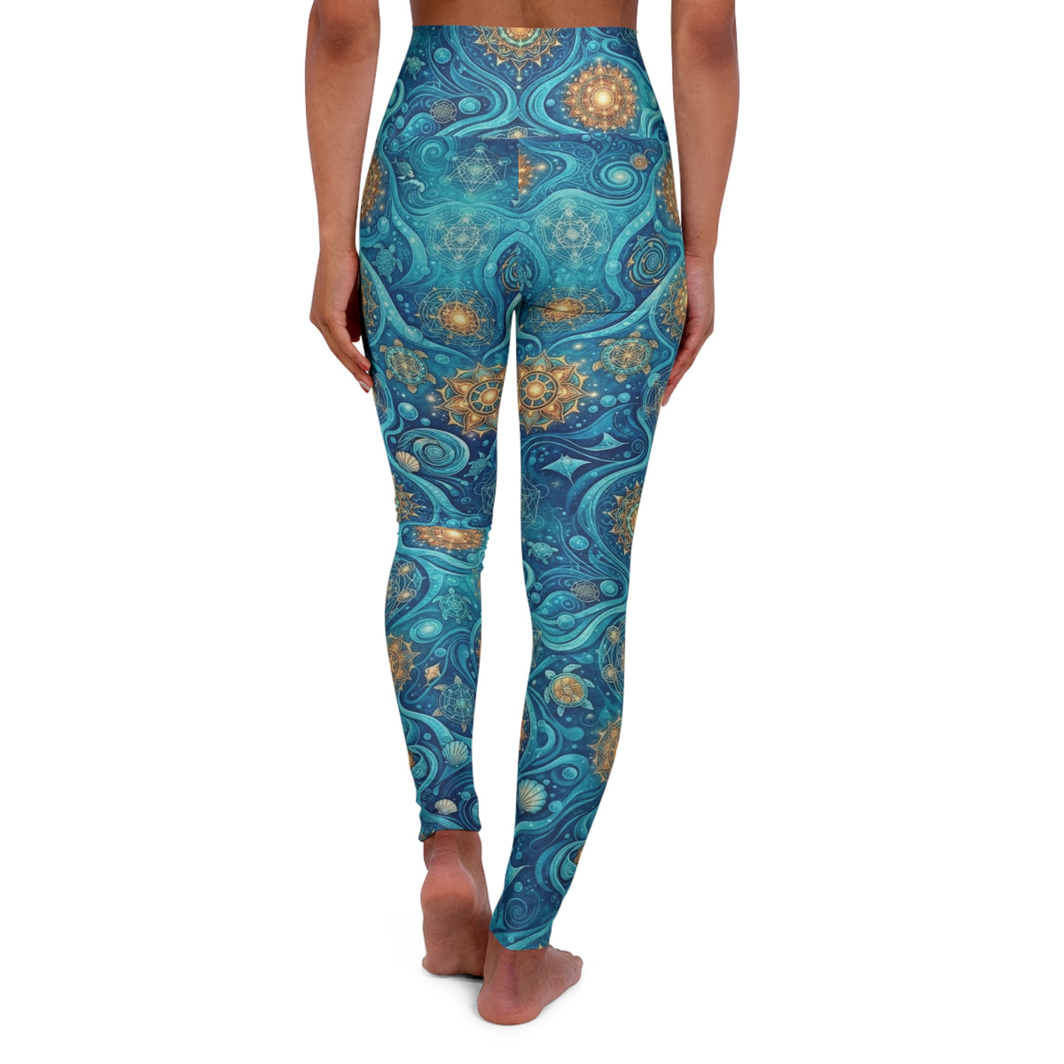 Teal Gold Mandala Pattern Leggings | High Waisted Yoga Leggings