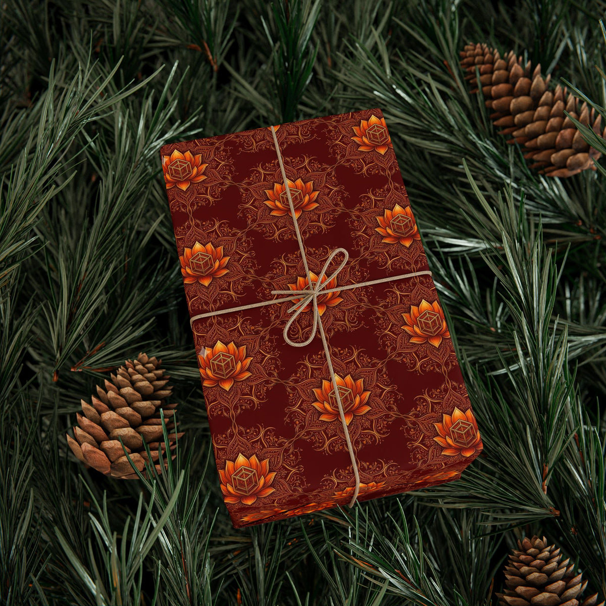 Autumn Floral Mandala Wrapping Papers | Burgundy Lotus Gift Wrap