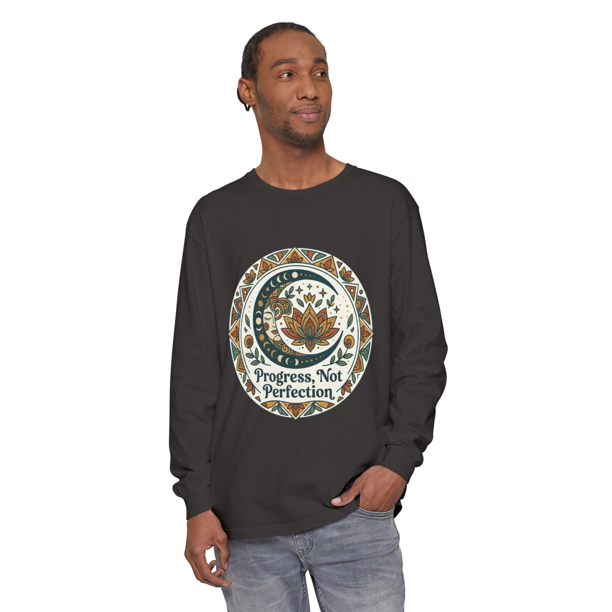 Progress Not Perfection lotus mandala Long Sleeve T-Shirt