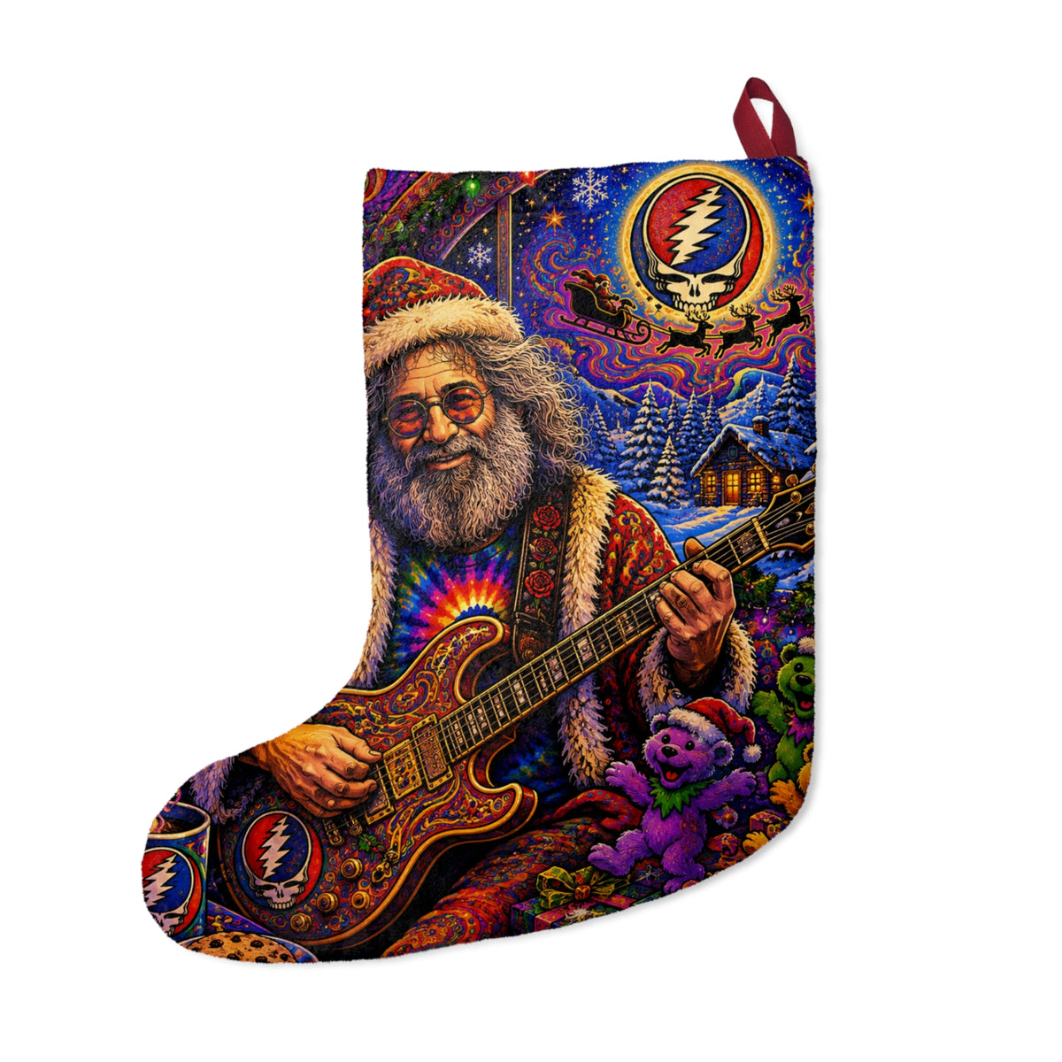 Grateful Dead Santa Playing Guitar Christmas Stocking | Psychedelic Holiday Stocking, Jerry Garcia, gift for deadhead,