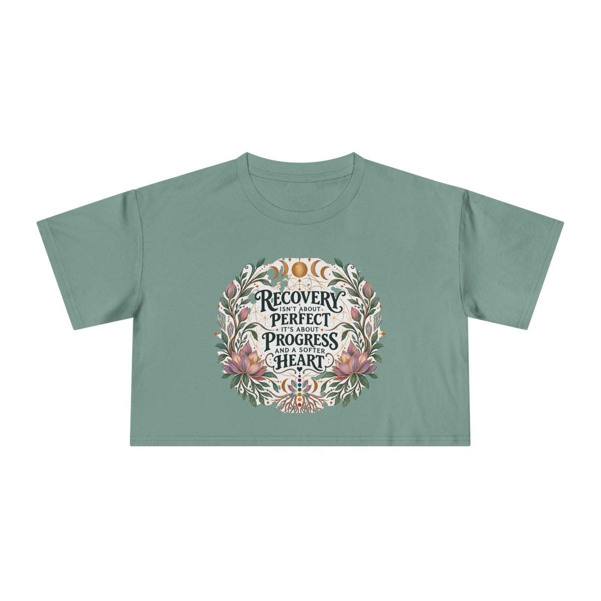 Recovery Is Progress Crop Tee | Floral Laurel Design, Inspirational Quote