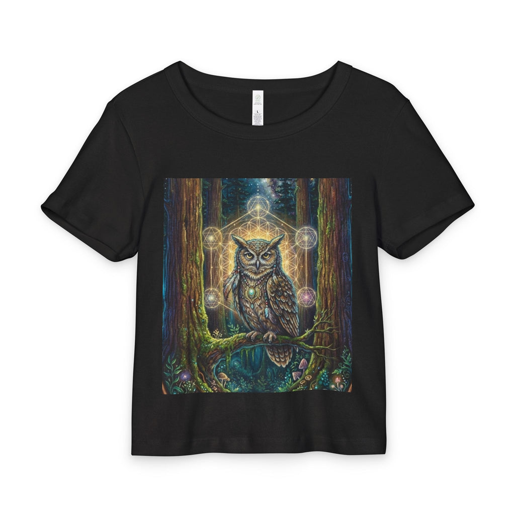 Mystical Owl Artwork Baby Tee | Forest Spirit, Geometric Light