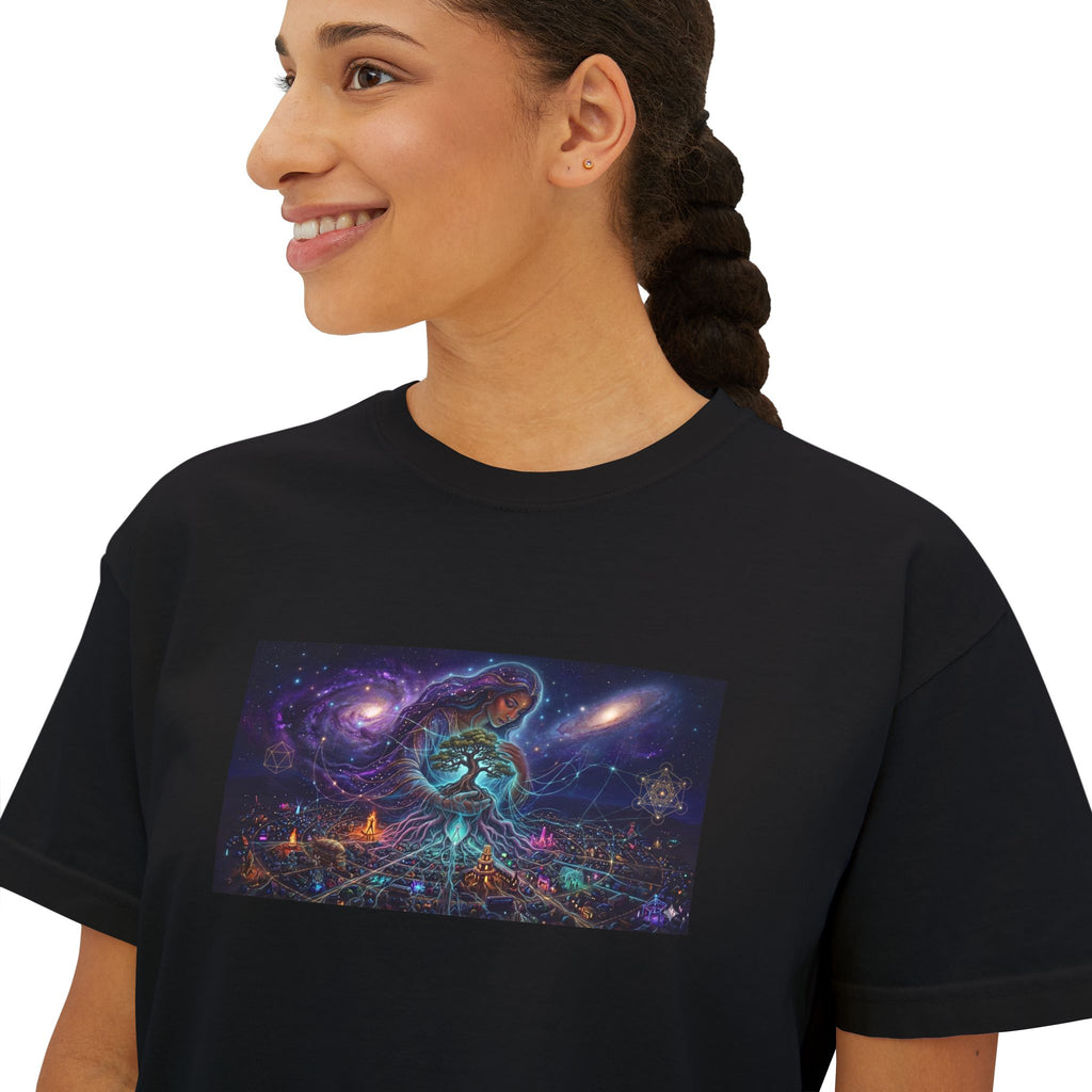 Cosmic Divine Feminine Galaxy Tee | Space  Nebula Shirt, Burning Man Apparel