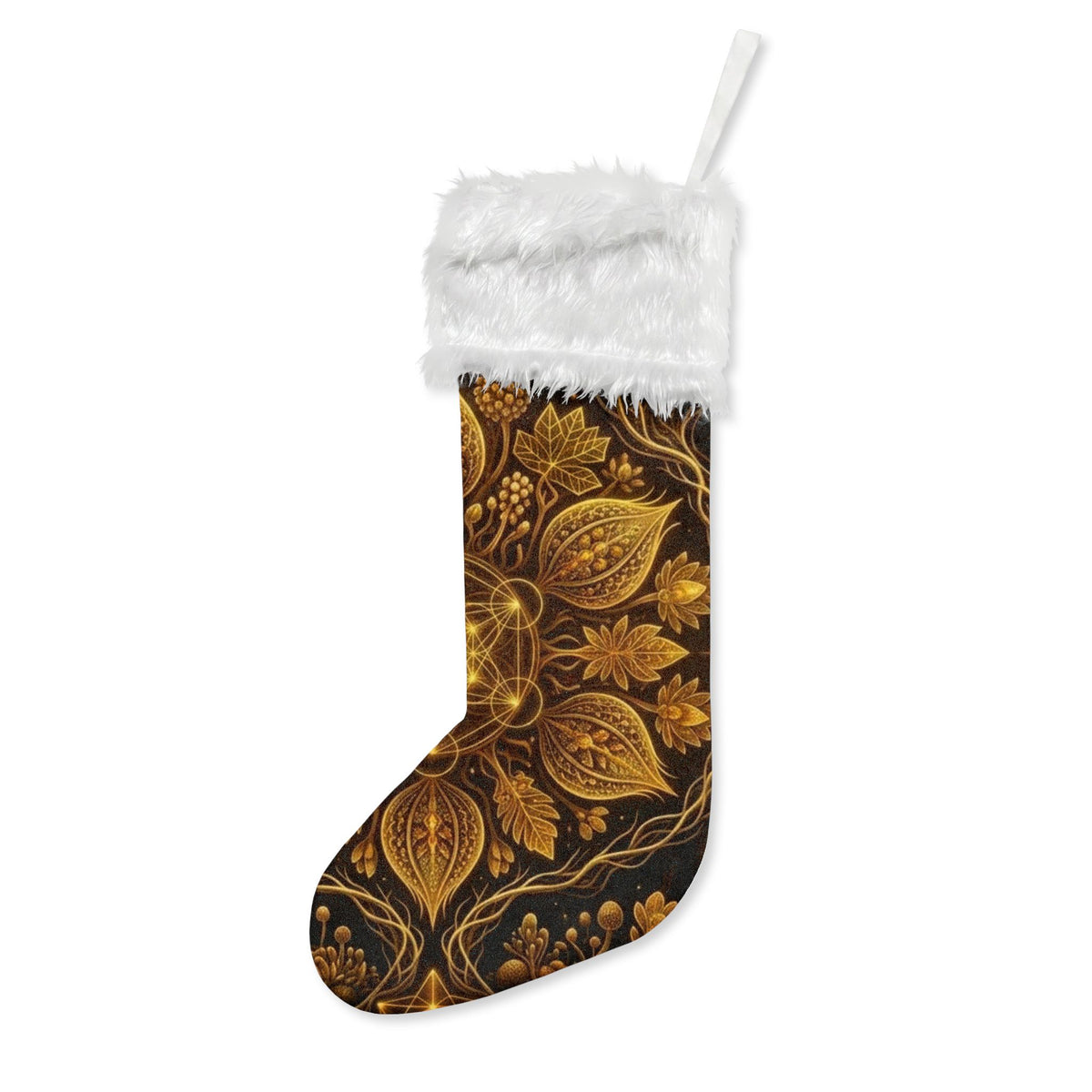 Golden Mandala Floral Christmas Stocking, BOHO stocking, burning man, hippie