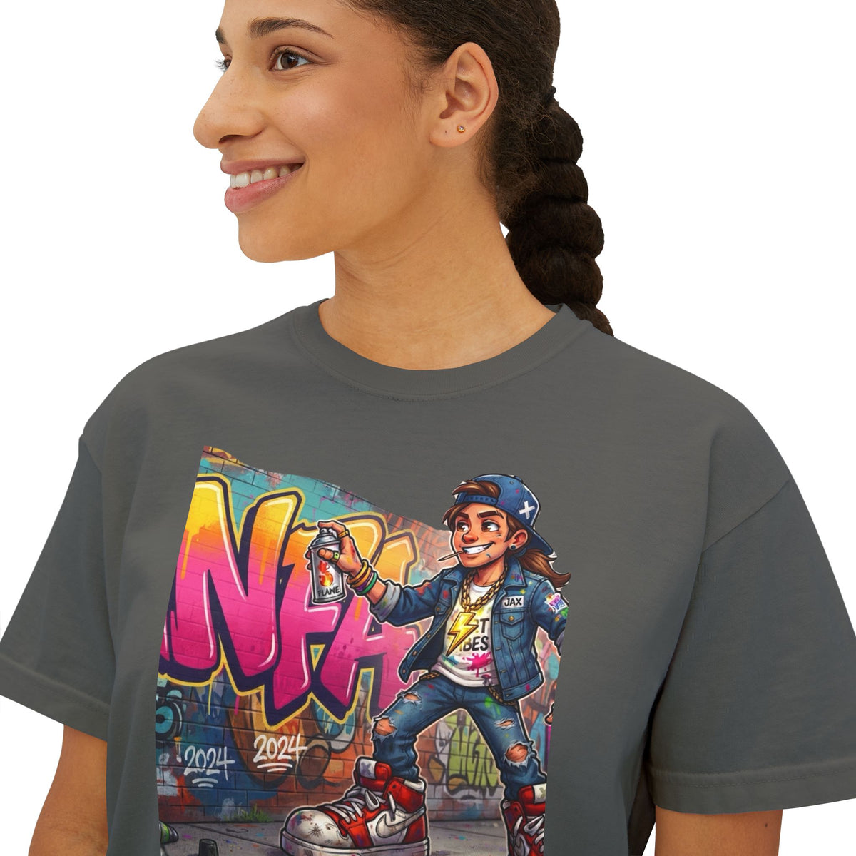 Skateboard Graffiti Character Women's Tee | Retro Street Art Tee