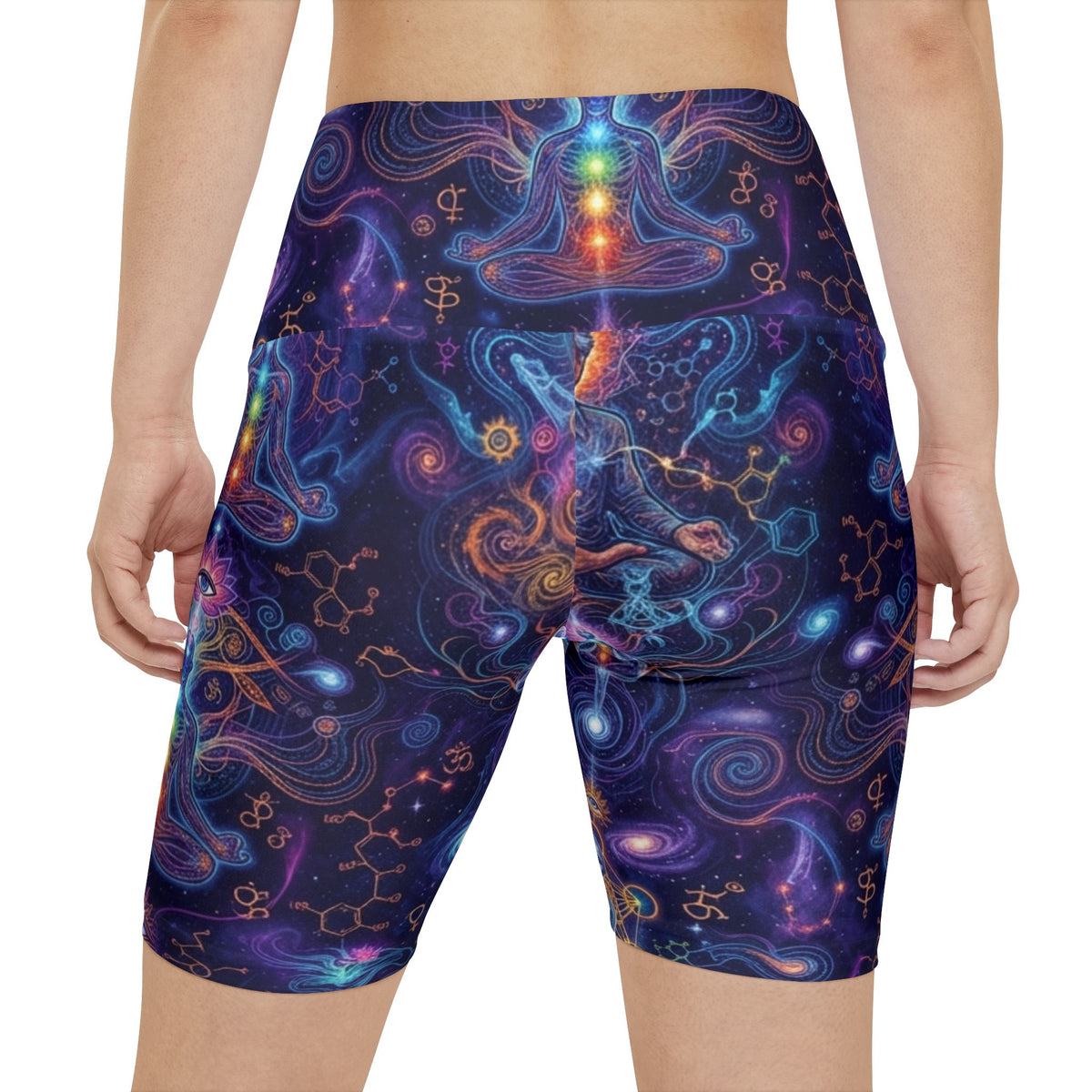 Psychedelic Chakra Meditation Workout Shorts | High Waisted All Over Print Yoga Biker Shorts