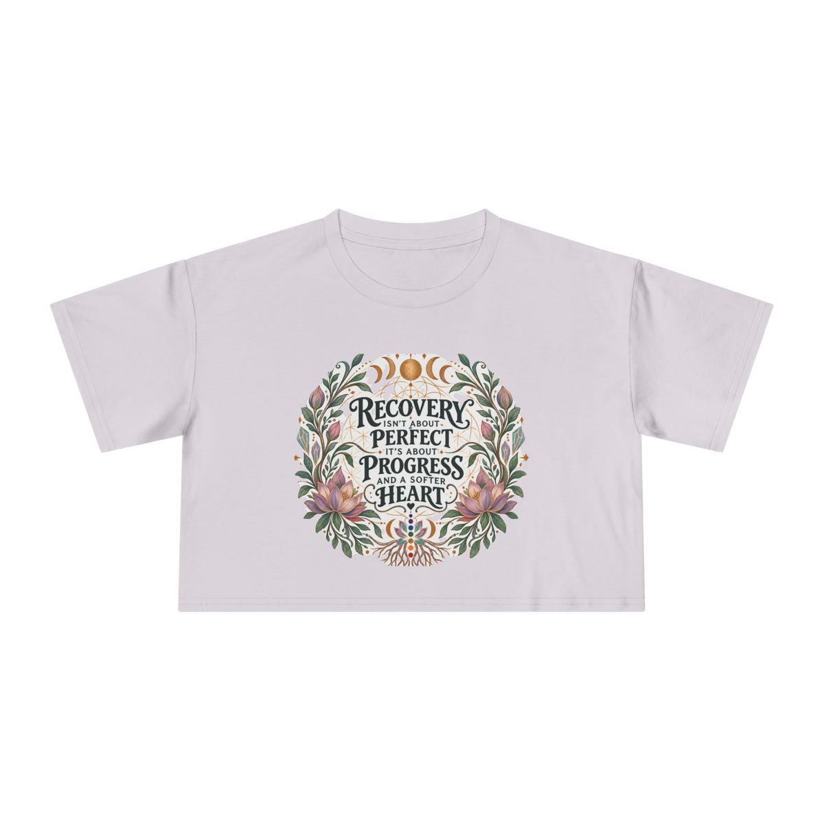 Recovery Is Progress Crop Tee | Floral Laurel Design, Inspirational Quote
