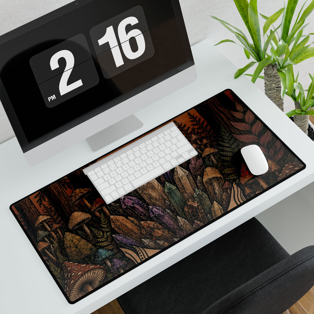 Crystal Cluster Mushroom Forest Desk Mat | Boho Witchy Desk Mat