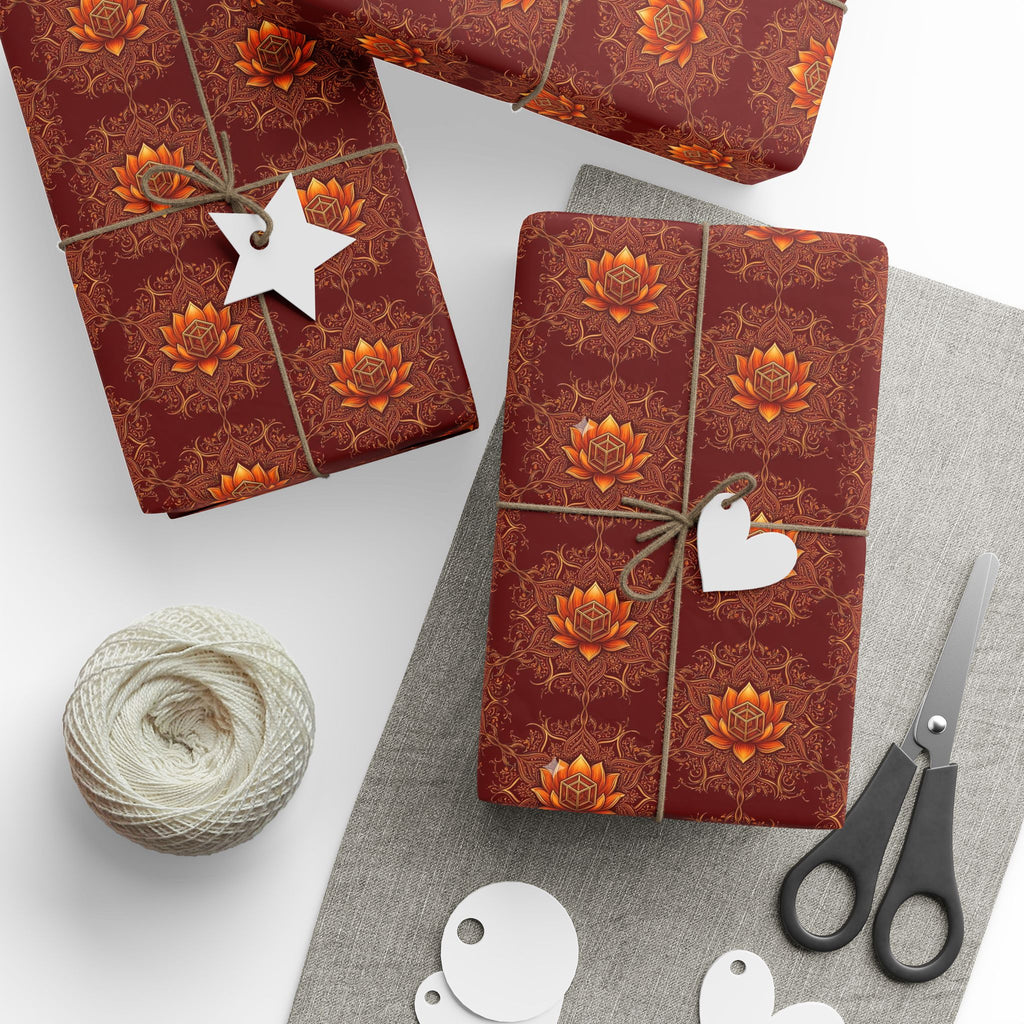 Autumn Floral Mandala Wrapping Papers | Burgundy Lotus Gift Wrap