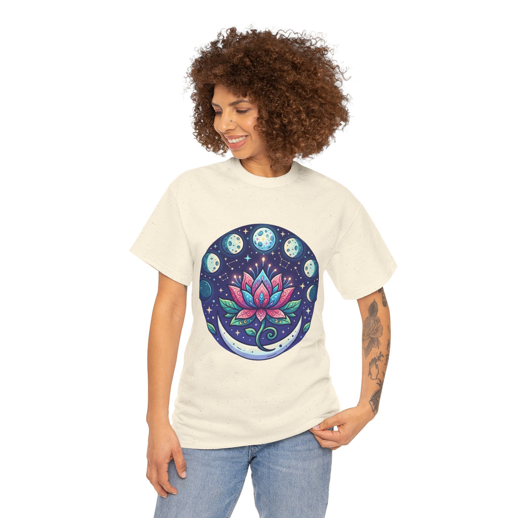 Lotus Moon Phase T-Shirt | Floral Mandala, Celestial Yoga Tee