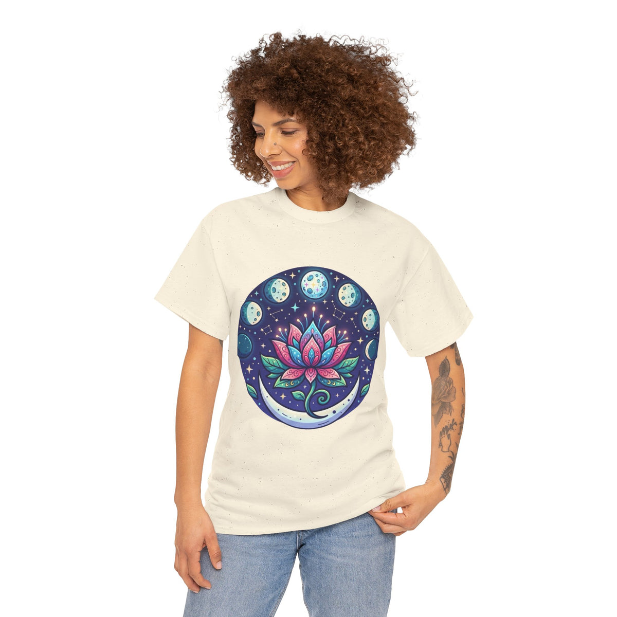 Lotus Moon Phase T-Shirt | Floral Mandala, Celestial Yoga Tee