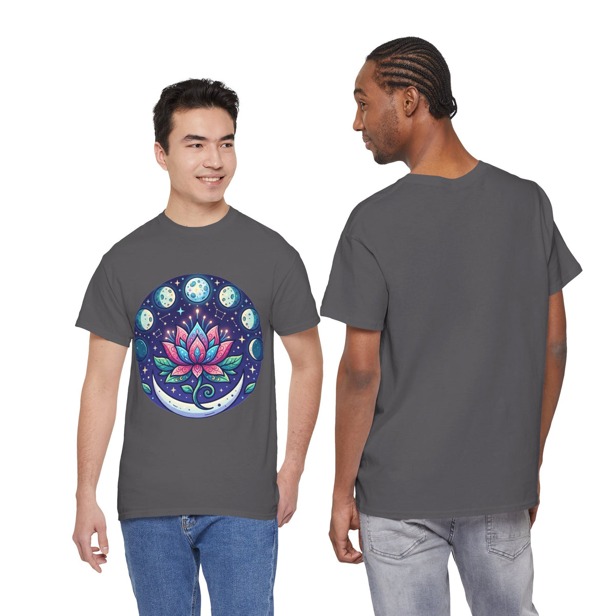Lotus Moon Phase T-Shirt | Floral Mandala, Celestial Yoga Tee