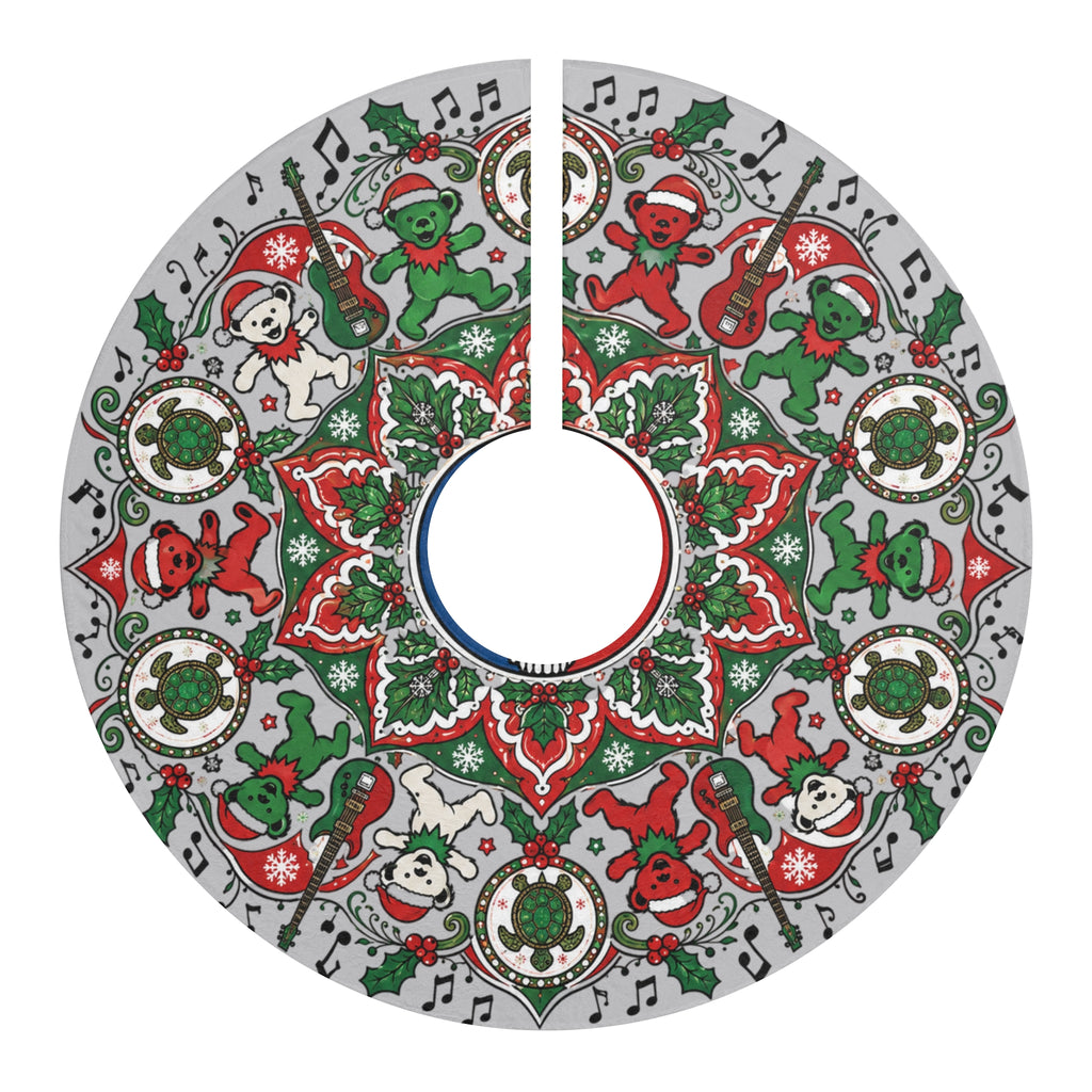 Dancing Bears Mandala Christmas Tree Skirt, Musical Holiday Tree Skirt, Grateful Dead inspired, gift for deadheads