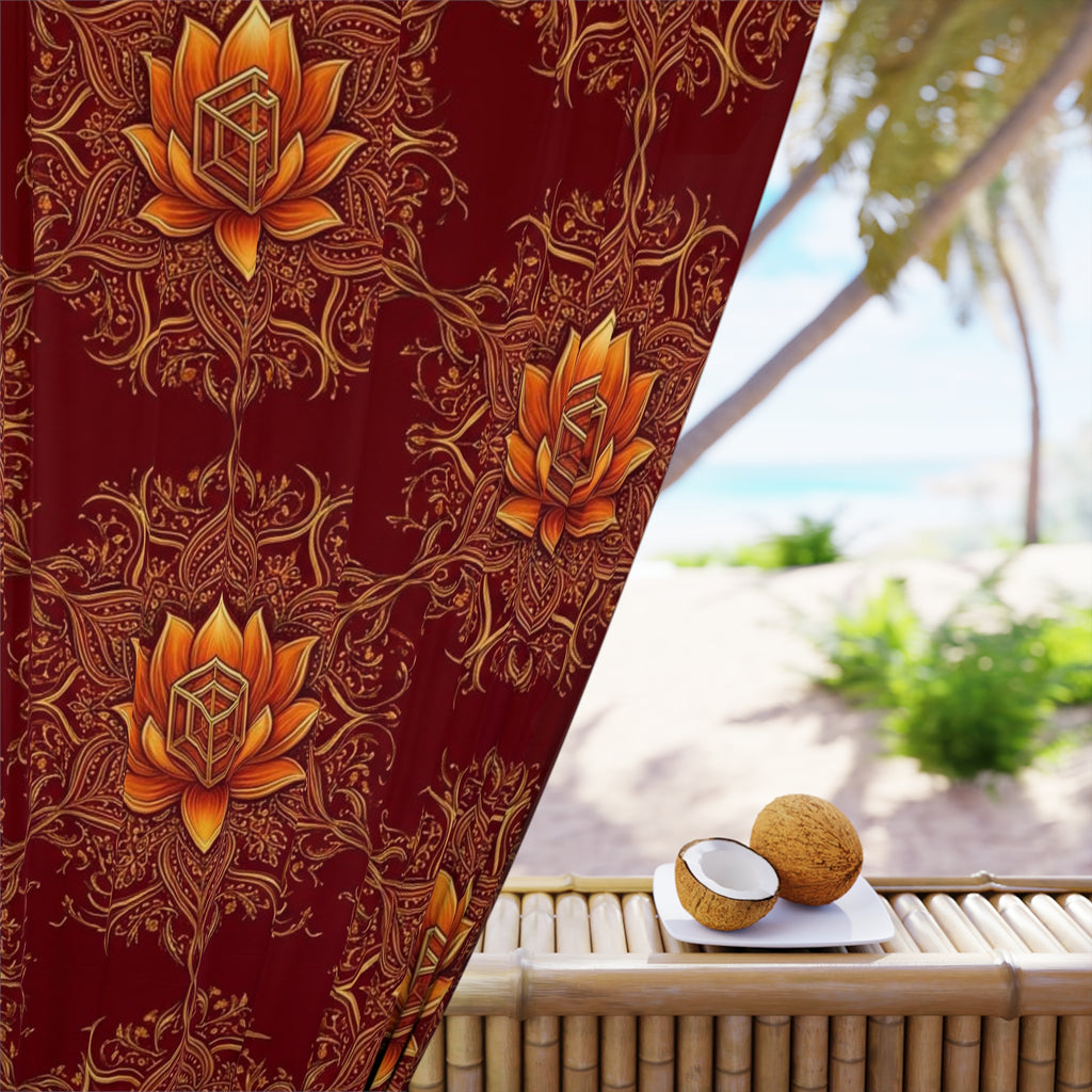 Autumn Lotus Pattern Window Curtain | Floral Boho Curtain Panel