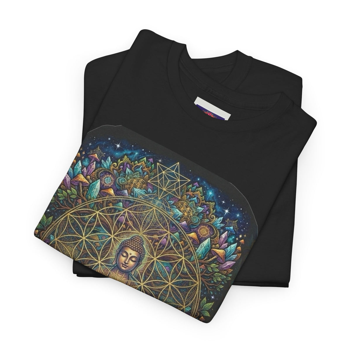 Meditating Buddha with Sacred Geometry Tee | Spiritual, Psychedelic Lotus Design
