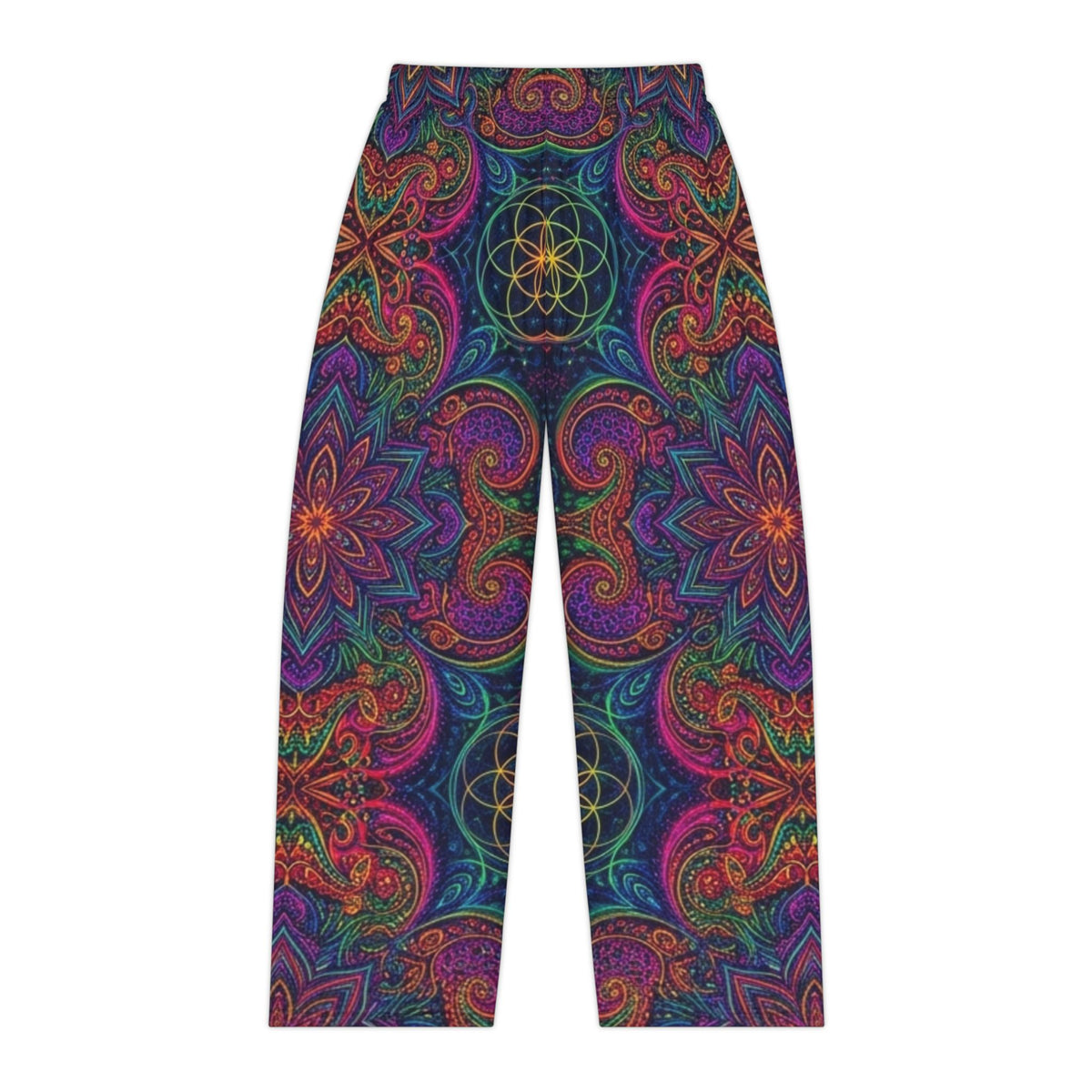 Boho Pajama Pants - Psychedelic Mandala All-Over Print Lounge Trousers, Hippie Chic Festival Sleepwear Leggings