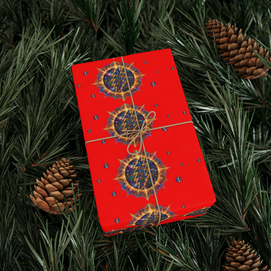 Deadhead Stars Wrapping Paper | Red Holiday Roll, grateful dead inspired