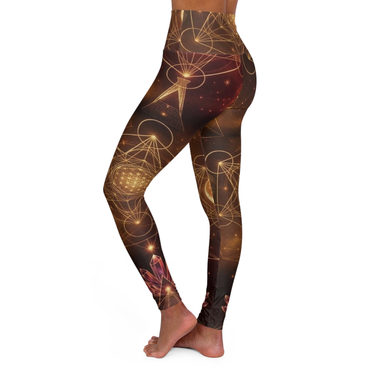 Golden Geometric Spiral Leggings High Waisted Yoga Leggings | Abstract Celestial Pattern