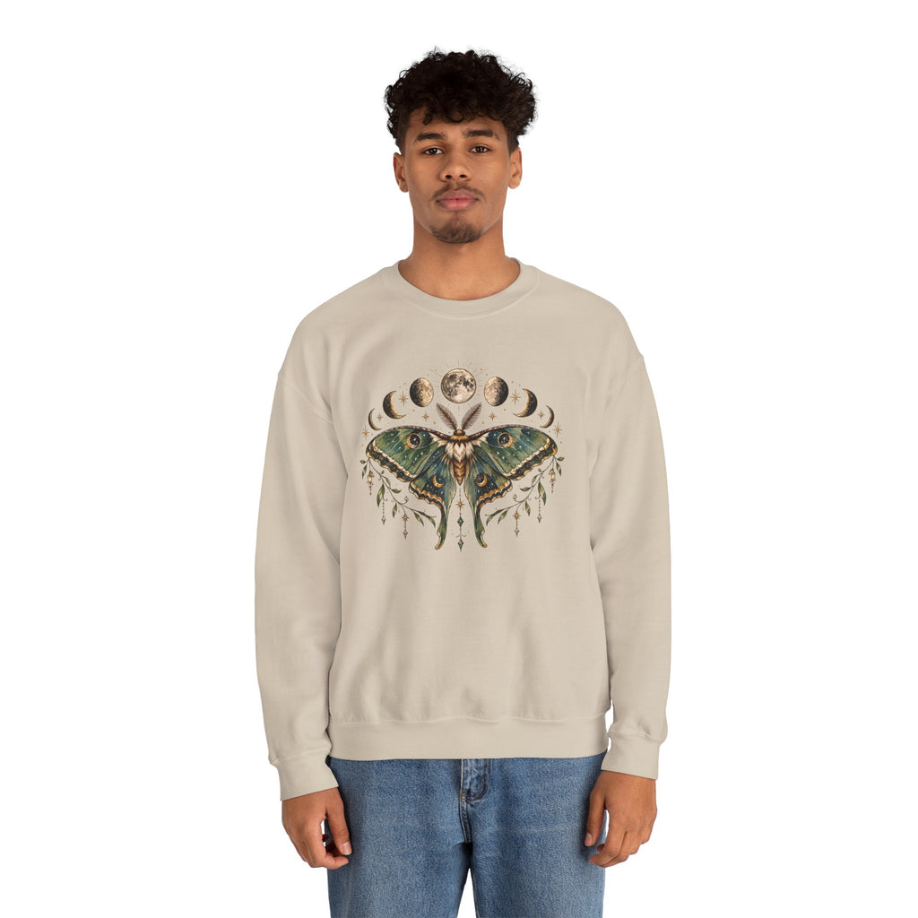 Luna Moth and Moon Phases Sweatshirt | Botanical Moth Illustration