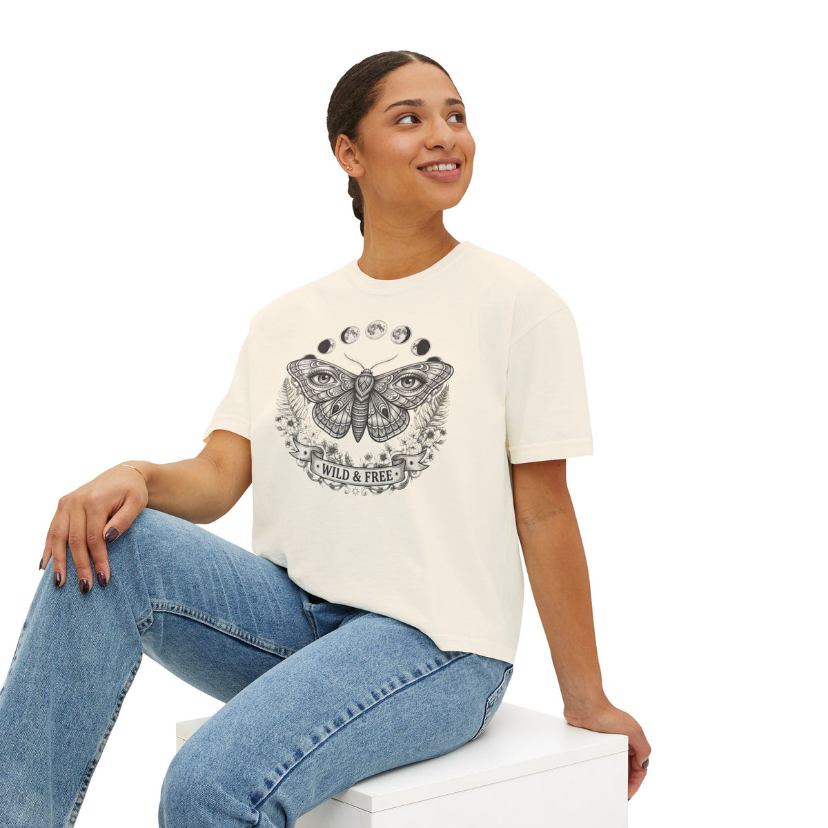 Moth with Moon Phases Tee | Wild & Free Boxy Tee