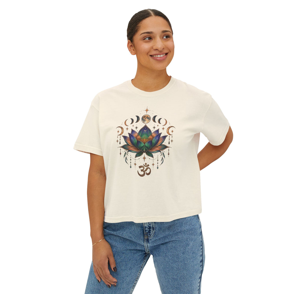 Lotus Mandala Om Symbol T-Shirt | Moon Phase Spiritual Boho Tee