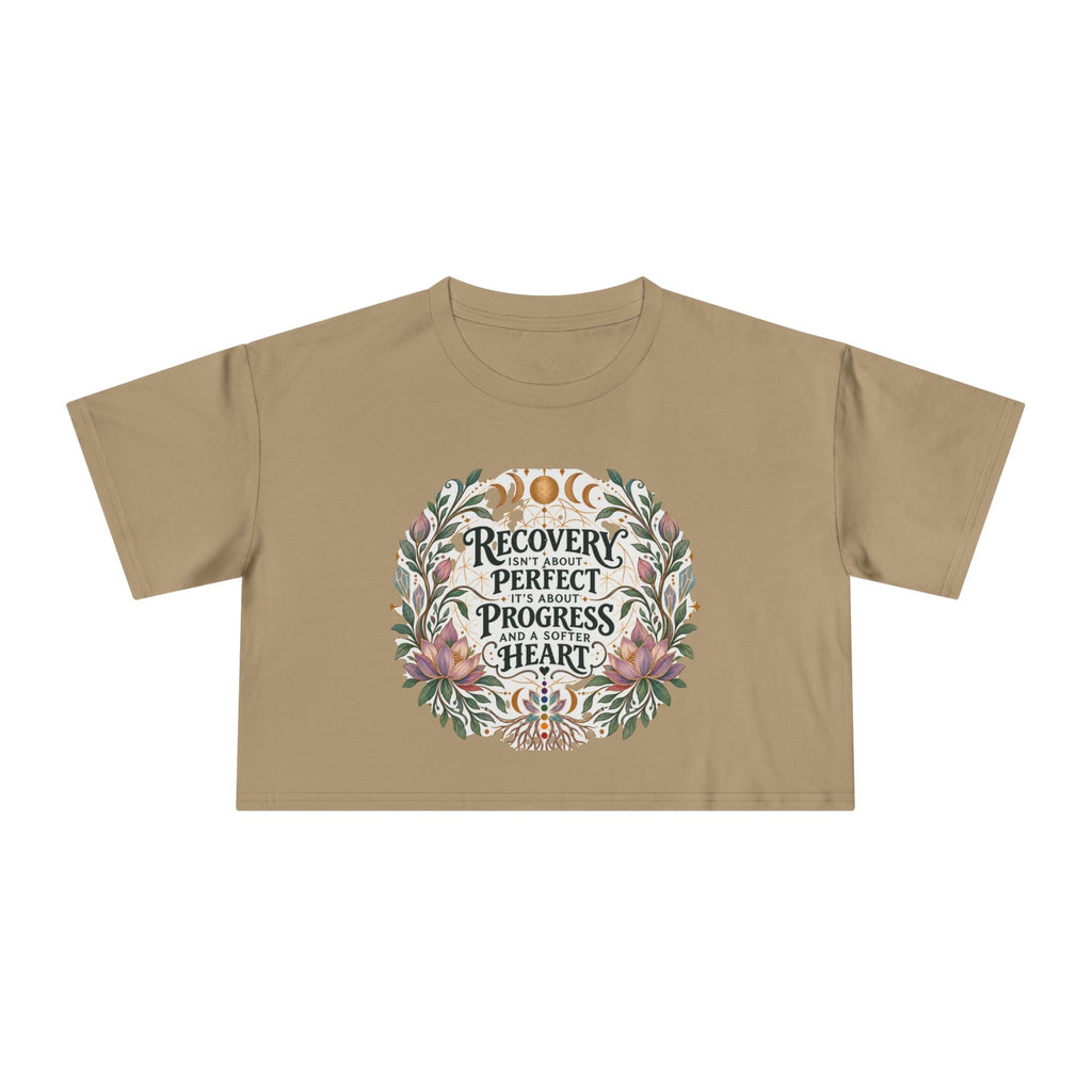 Recovery Is Progress Crop Tee | Floral Laurel Design, Inspirational Quote