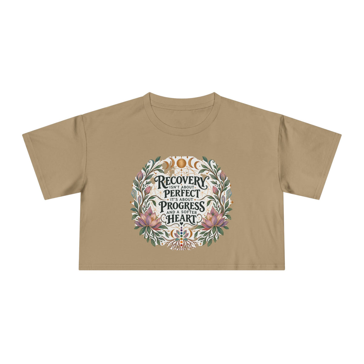 Recovery Is Progress Crop Tee | Floral Laurel Design, Inspirational Quote