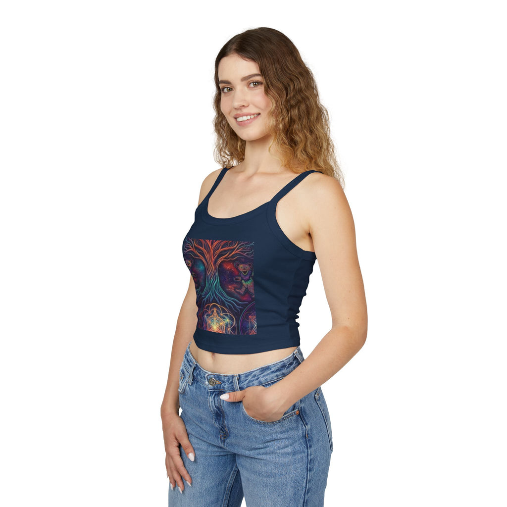 Psychedelic Tree of Life Artwork Tank Top | Mystic Cosmic Faces Crop