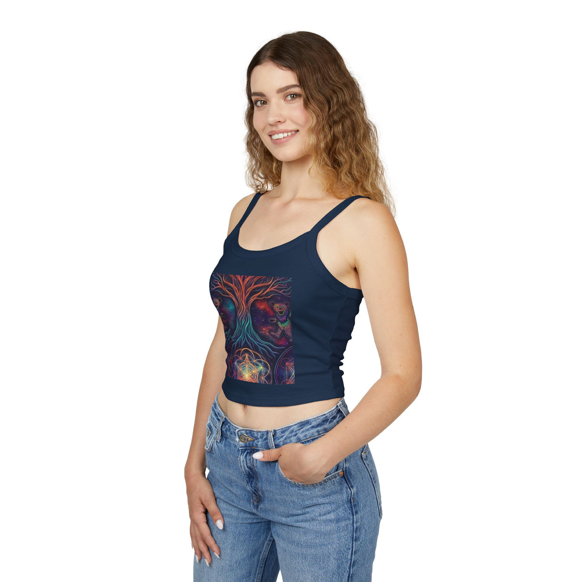 Psychedelic Tree of Life Artwork Tank Top | Mystic Cosmic Faces Crop