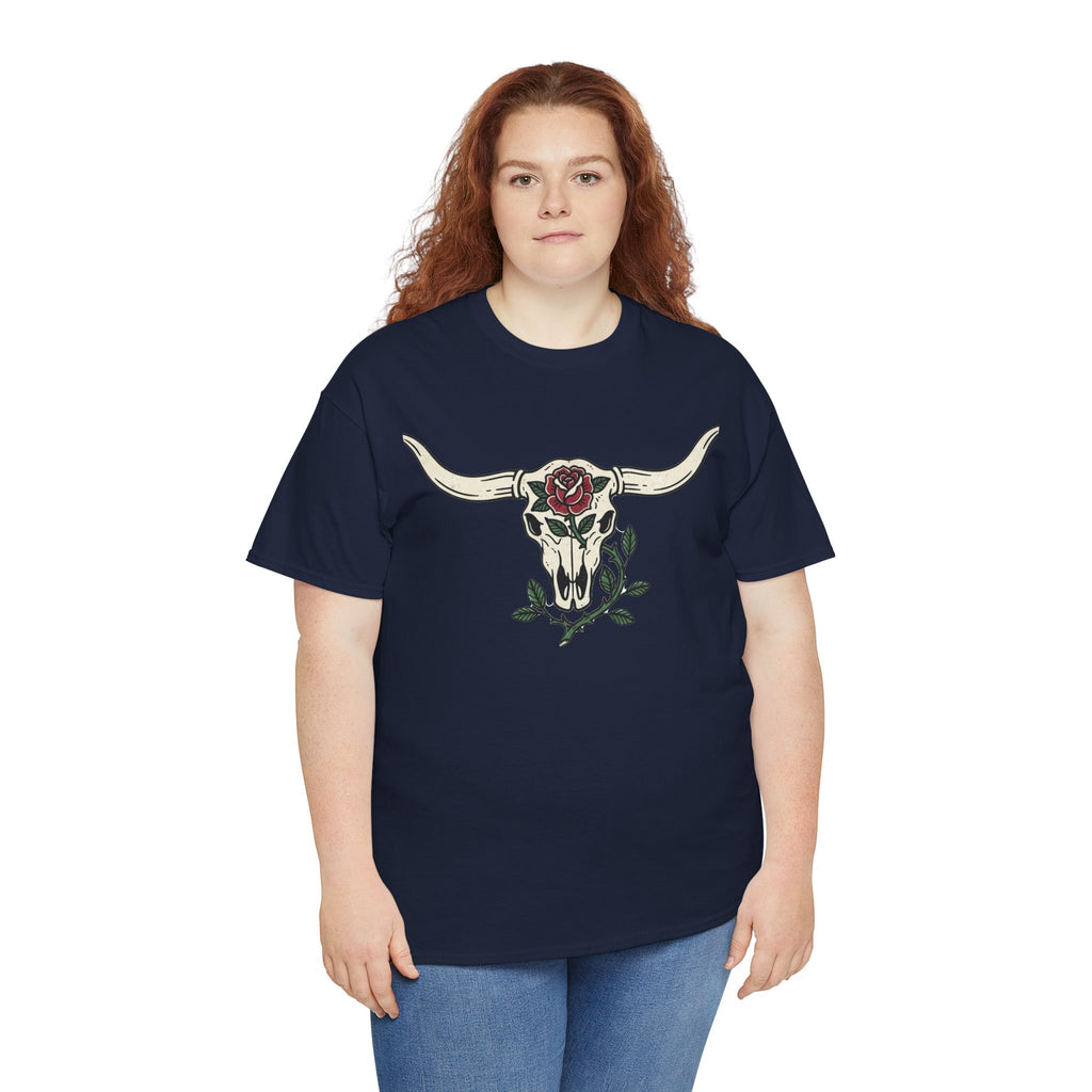 Bull Skull with Rose Tee | Western Floral Skull Shirt