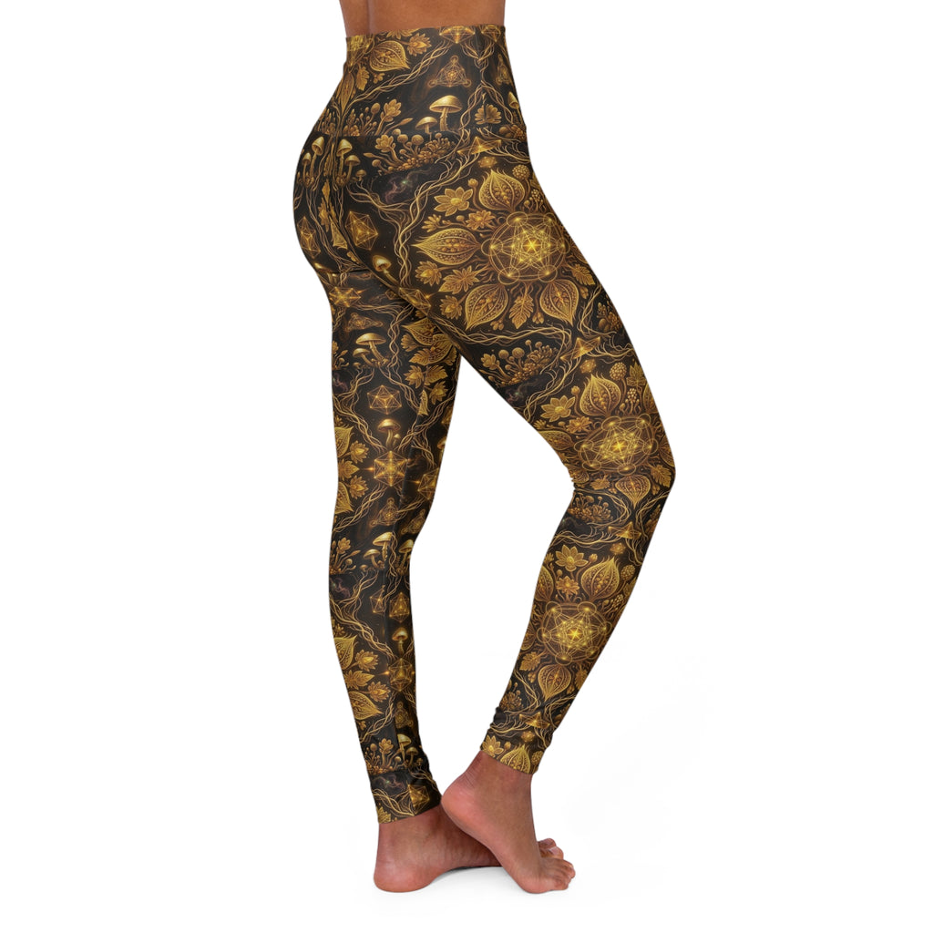 Golden Baroque Floral Leggings High Waisted Yoga Leggings | Vintage Ornate Pattern