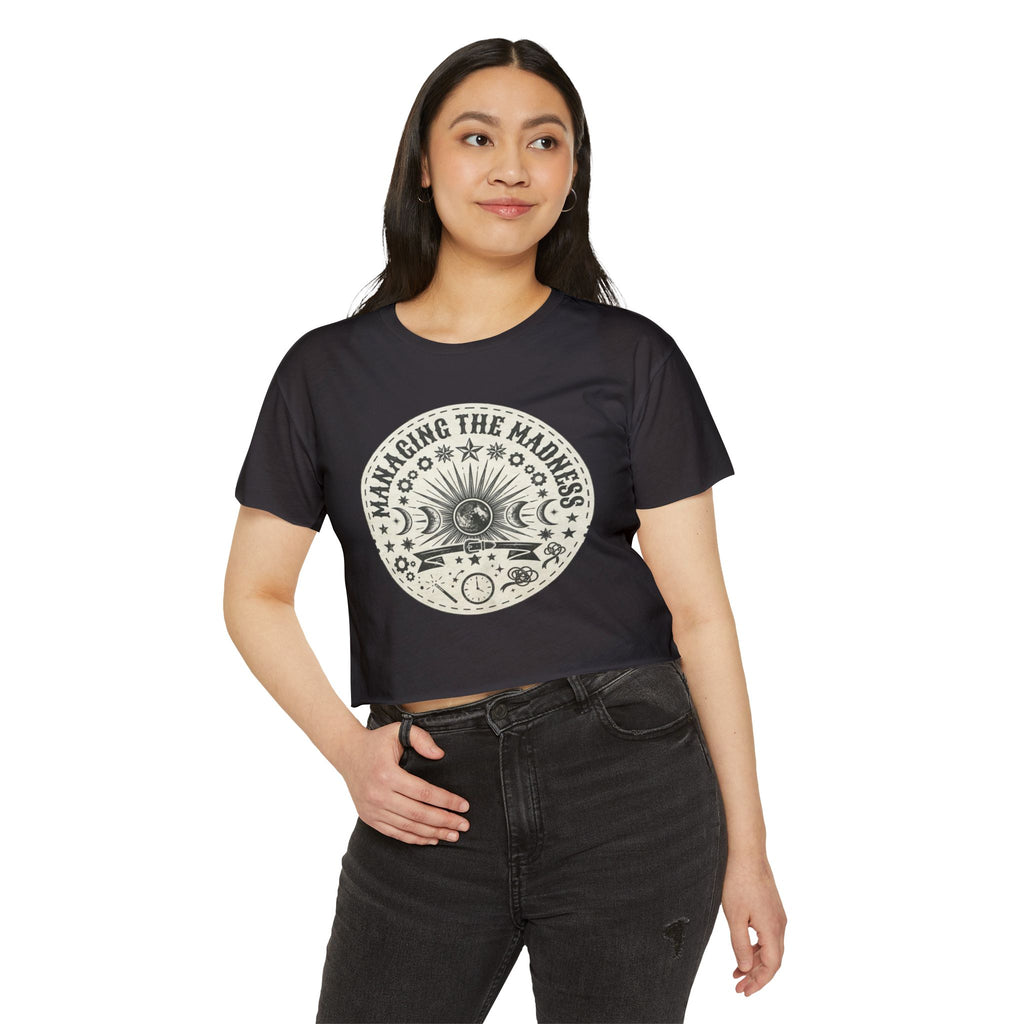 Managing the Madness Crop Top | Boho Sun Moon Graphic, Festival Tee
