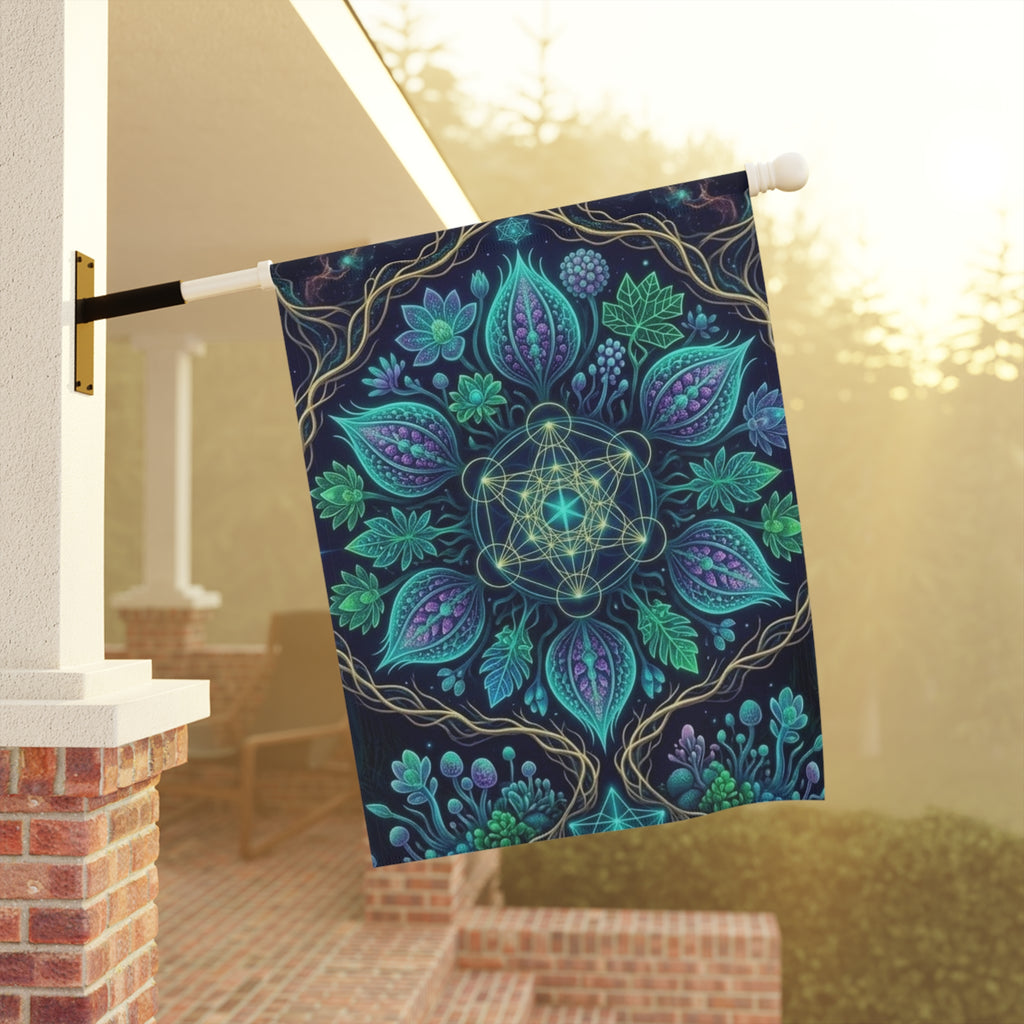 Botanical Mandala Garden Banner | House Flag, Floral Geometric Design