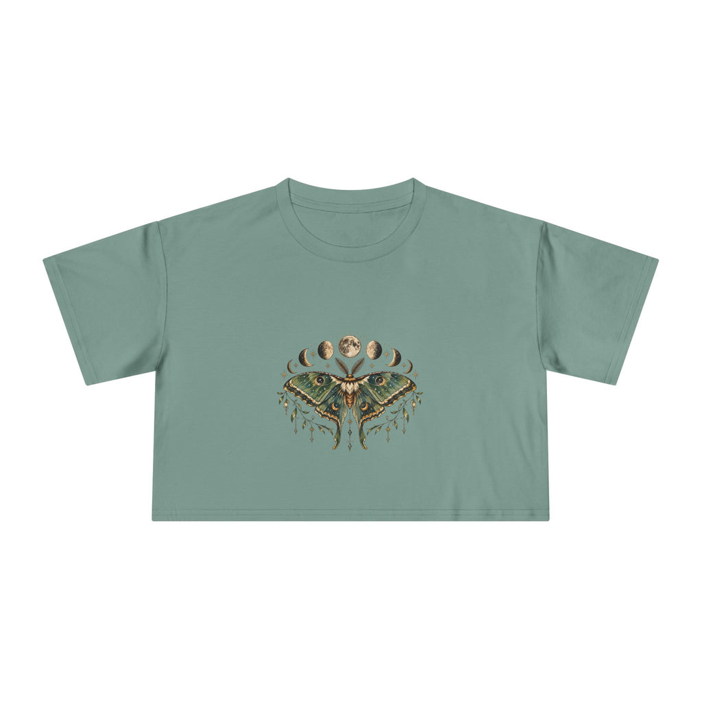 Moth with Phases of the Moon Crop Tee | Celestial Nature Boho