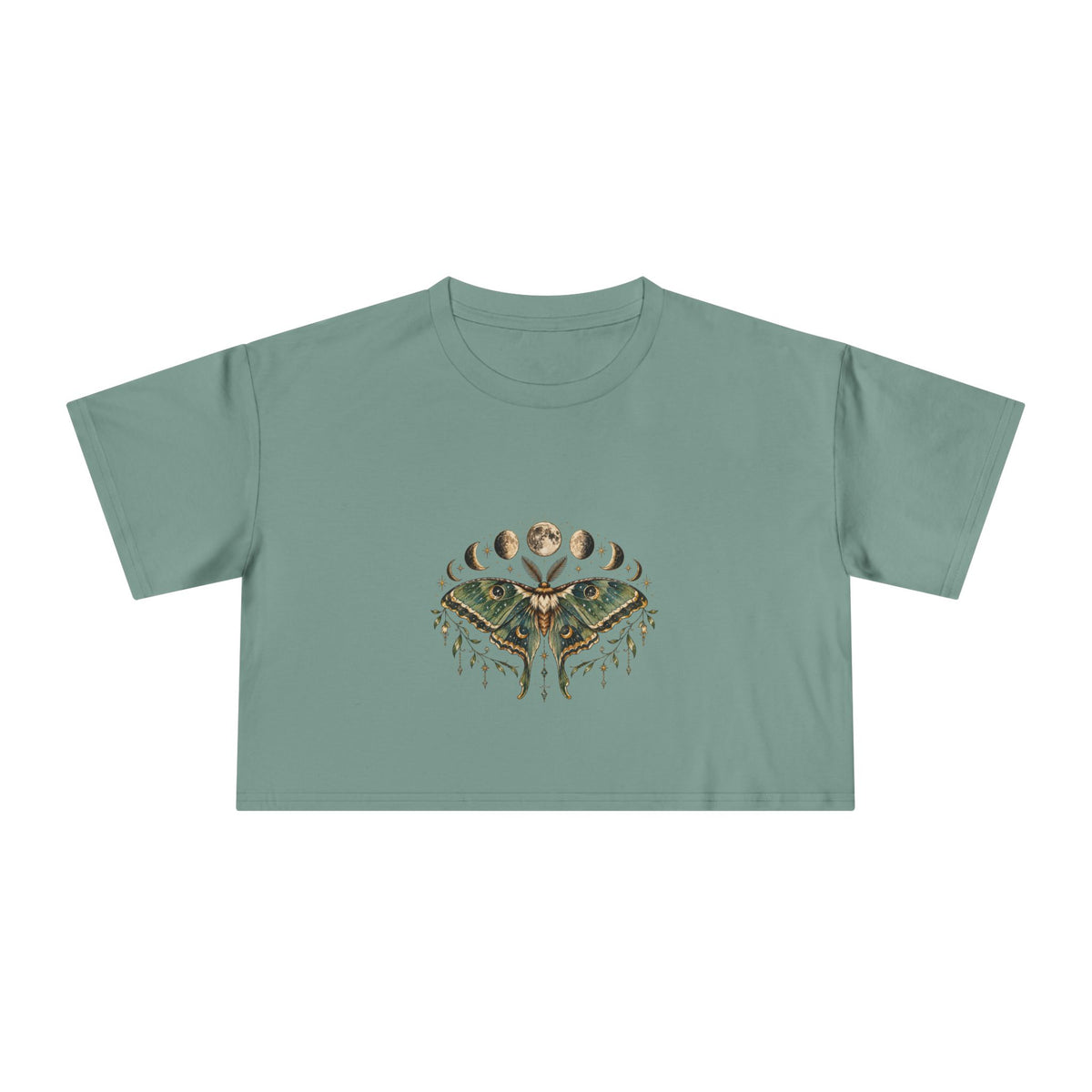Moth with Phases of the Moon Crop Tee | Celestial Nature Boho