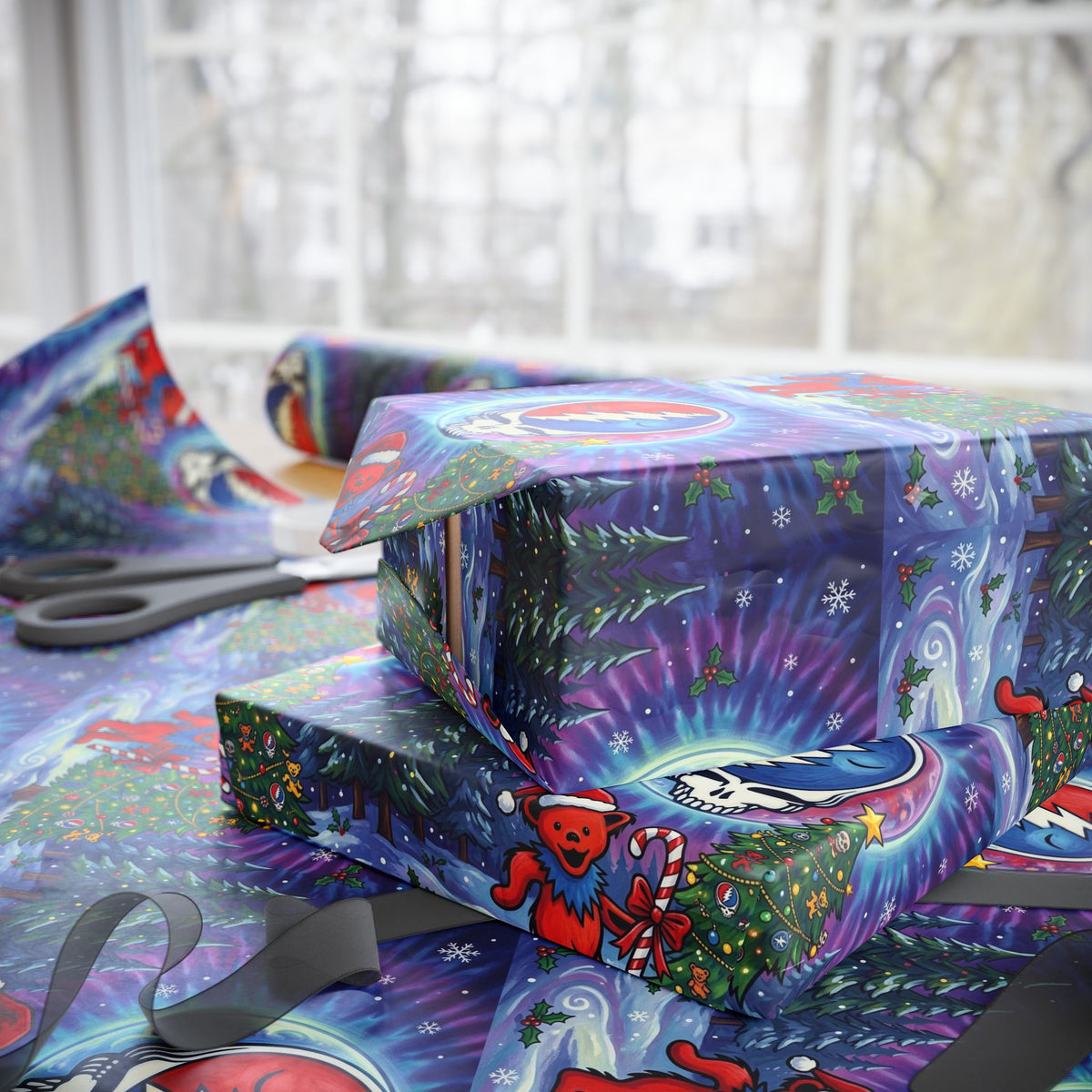 Grateful Dead Dancing Bears Wrapping Paper | Holiday Music Pattern