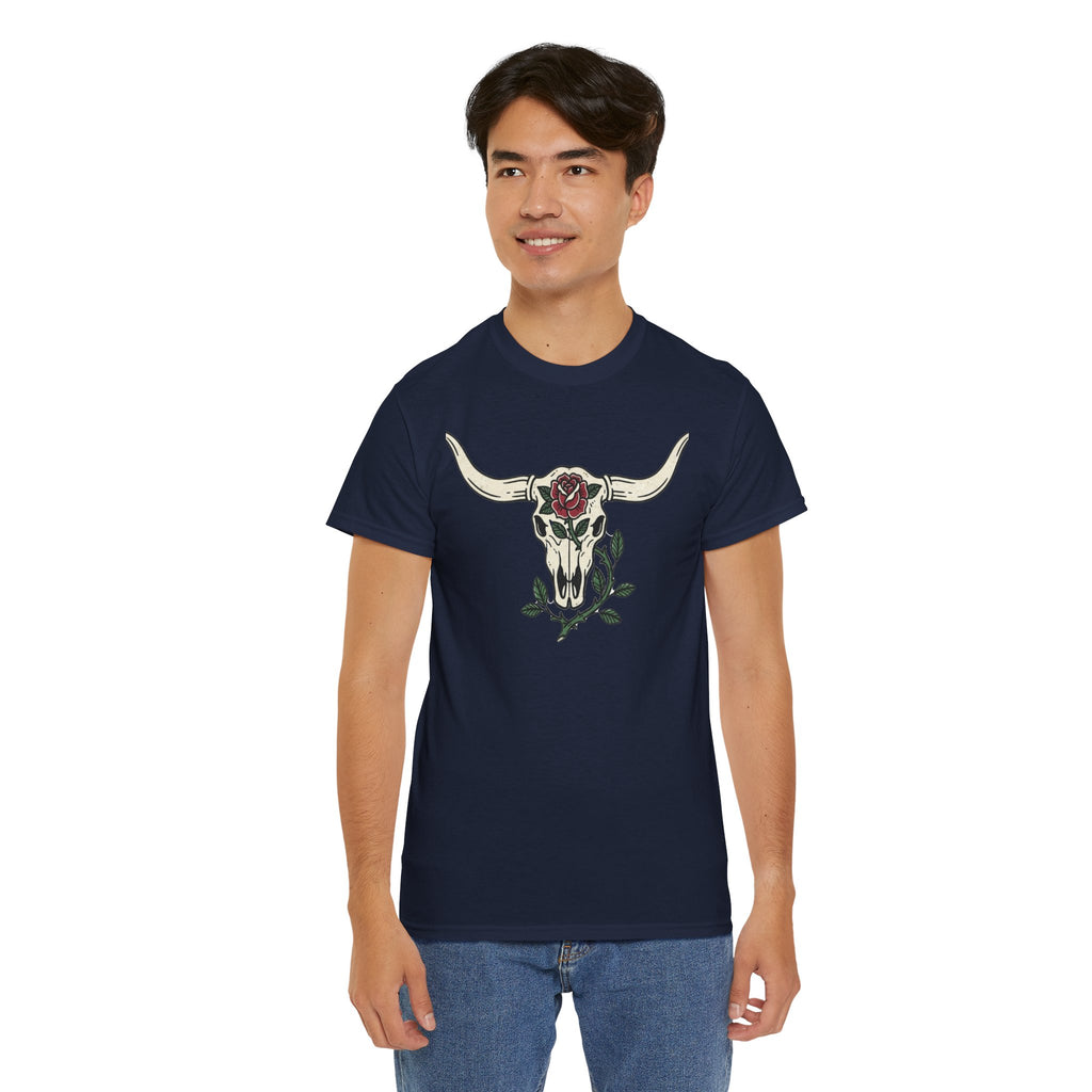 Bull Skull with Rose Tee | Western Floral Skull Shirt