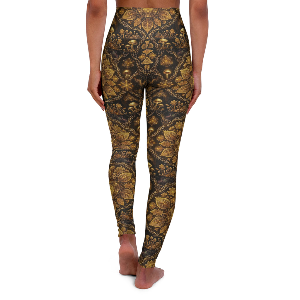 Golden Baroque Floral Leggings High Waisted Yoga Leggings | Vintage Ornate Pattern