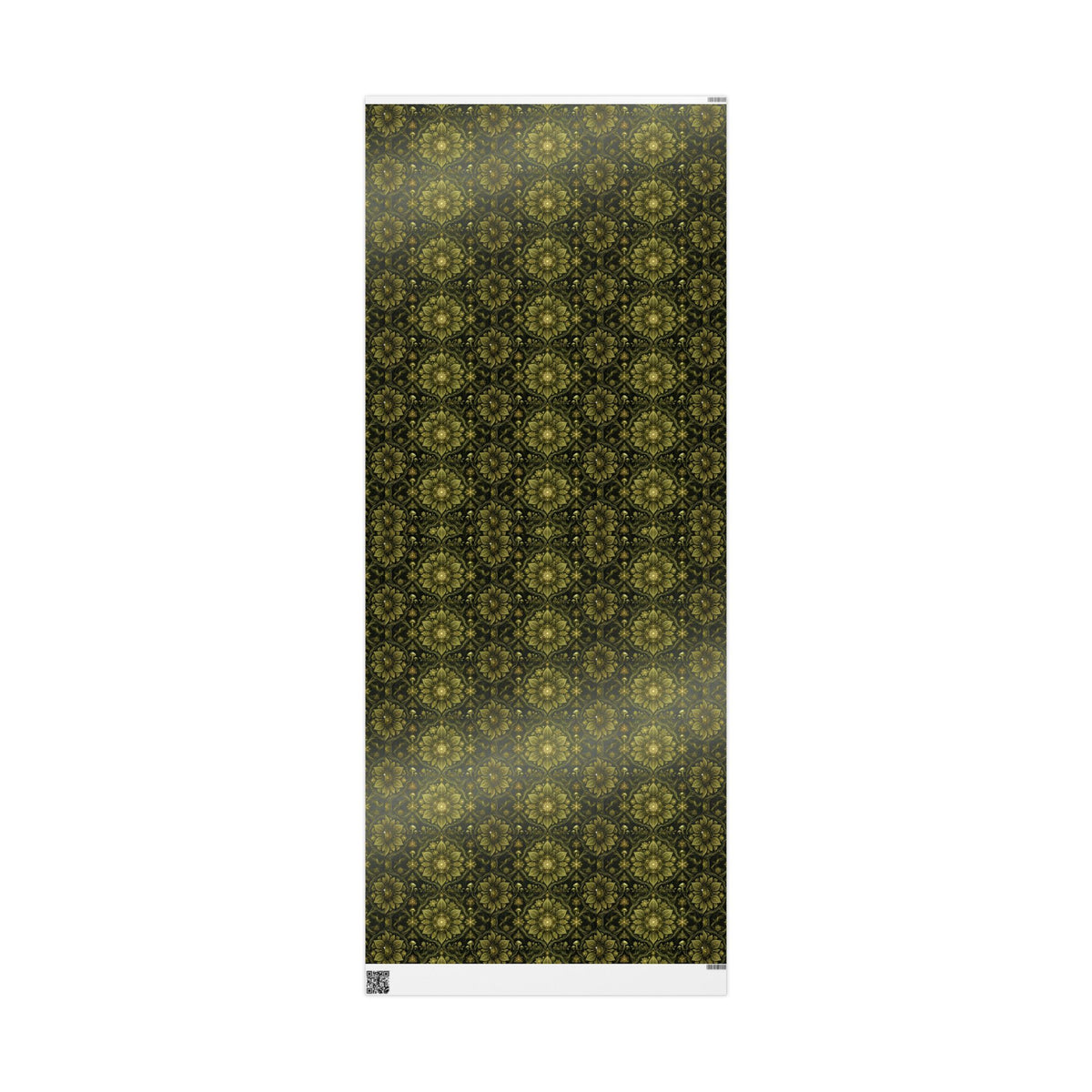 Gold Floral Pattern Wrapping Paper | Dark Green Botanical Gift Wrap, Hippie gift wrap, Deadhead gift wrap, sacred geometry