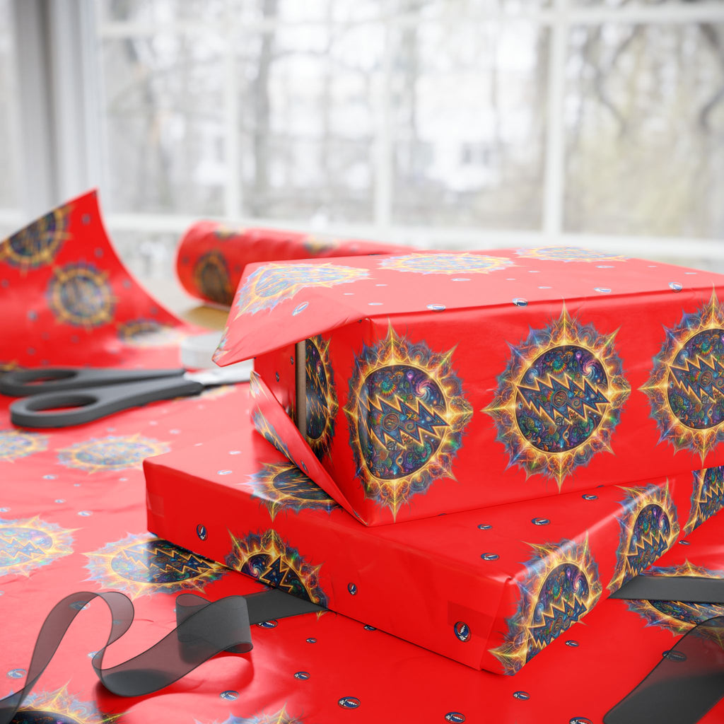 Deadhead Stars Wrapping Paper | Red Holiday Roll, grateful dead inspired