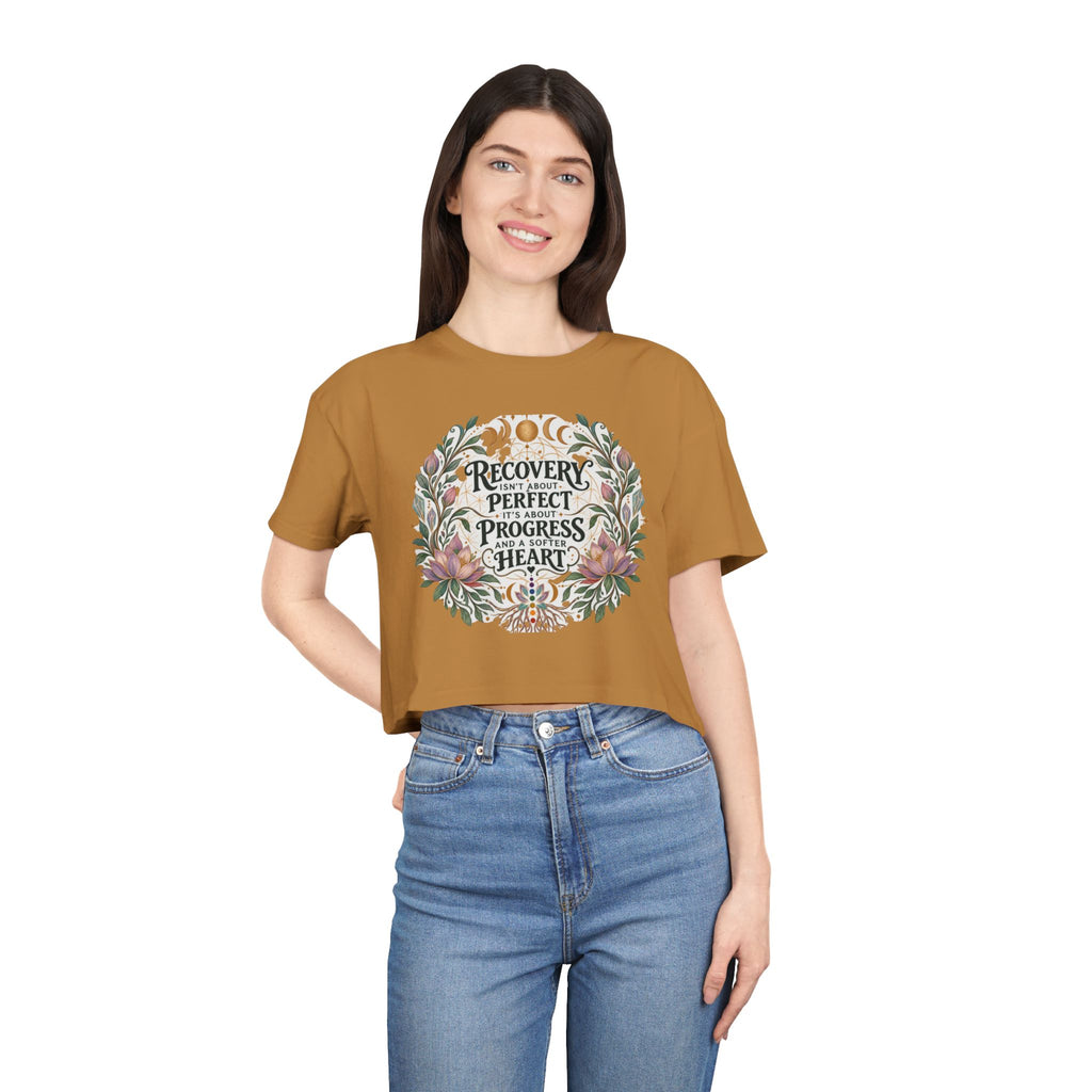 Recovery Is Progress Crop Tee | Floral Laurel Design, Inspirational Quote